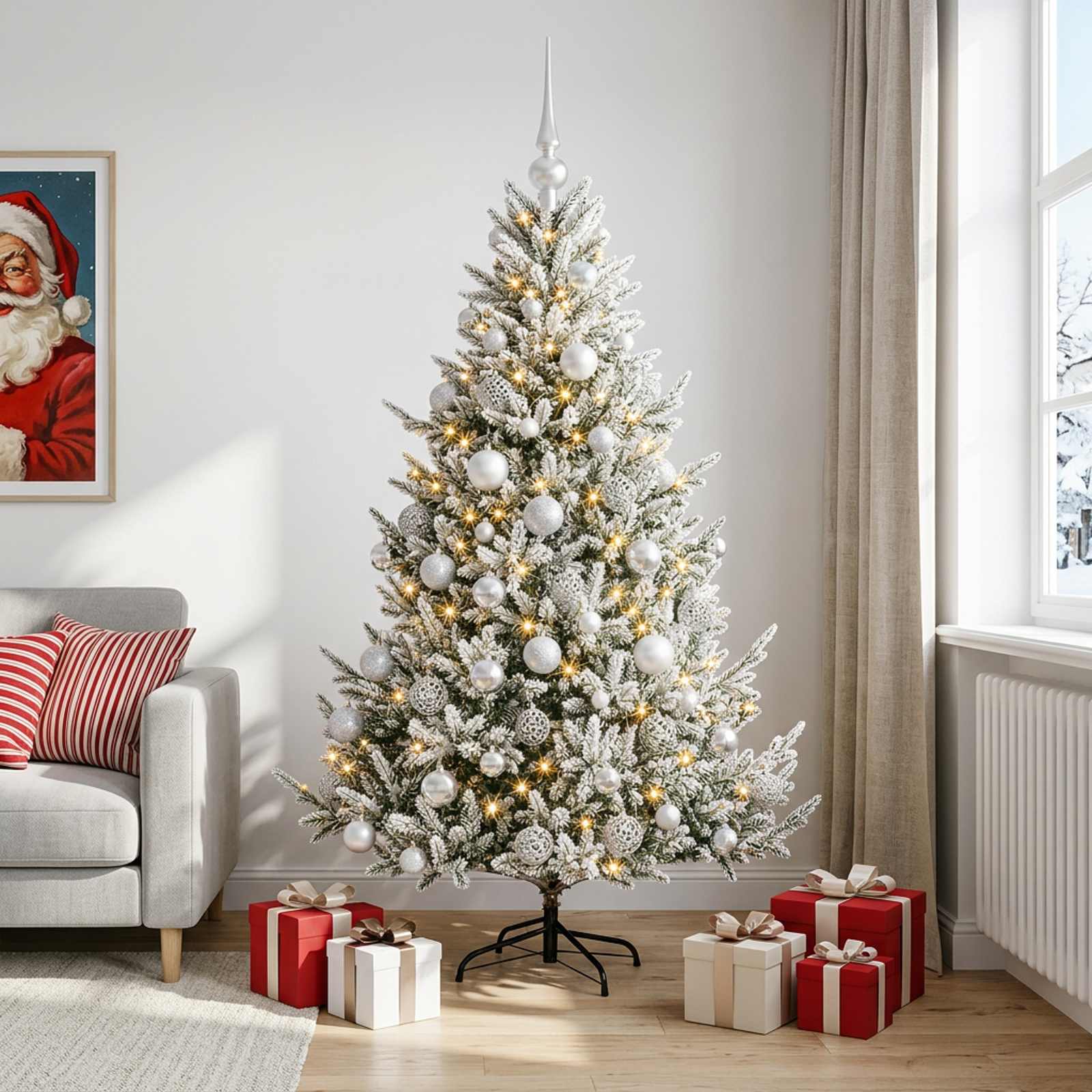 Umetna božična jelka z bučko 210 cm 300 LED Toplo bela