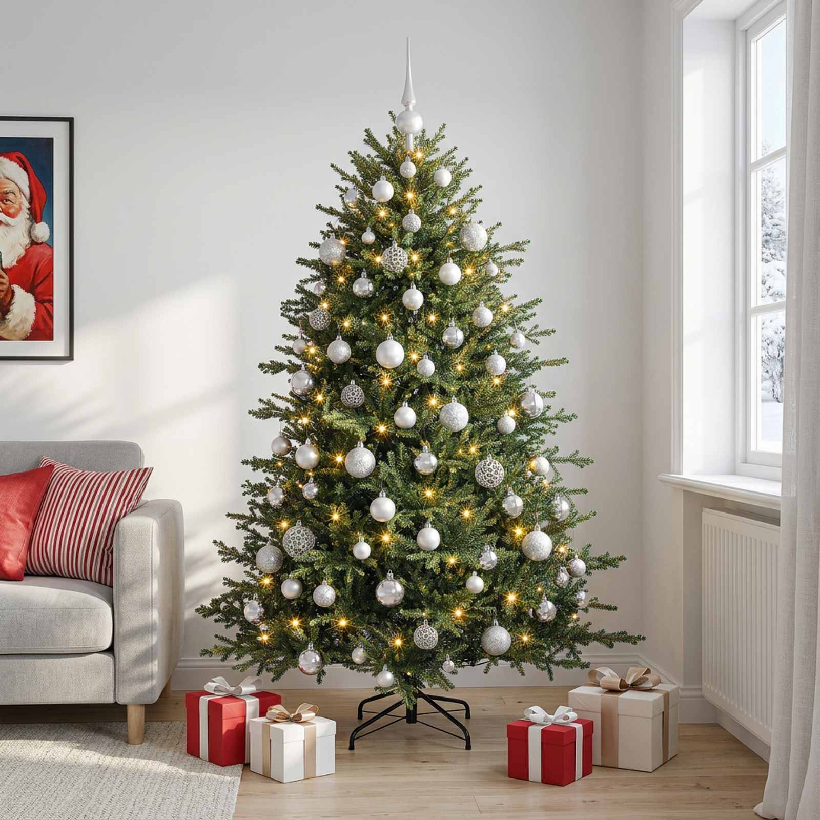 Umetna božična jelka z bučko 210 cm 300 LED Toplo bela