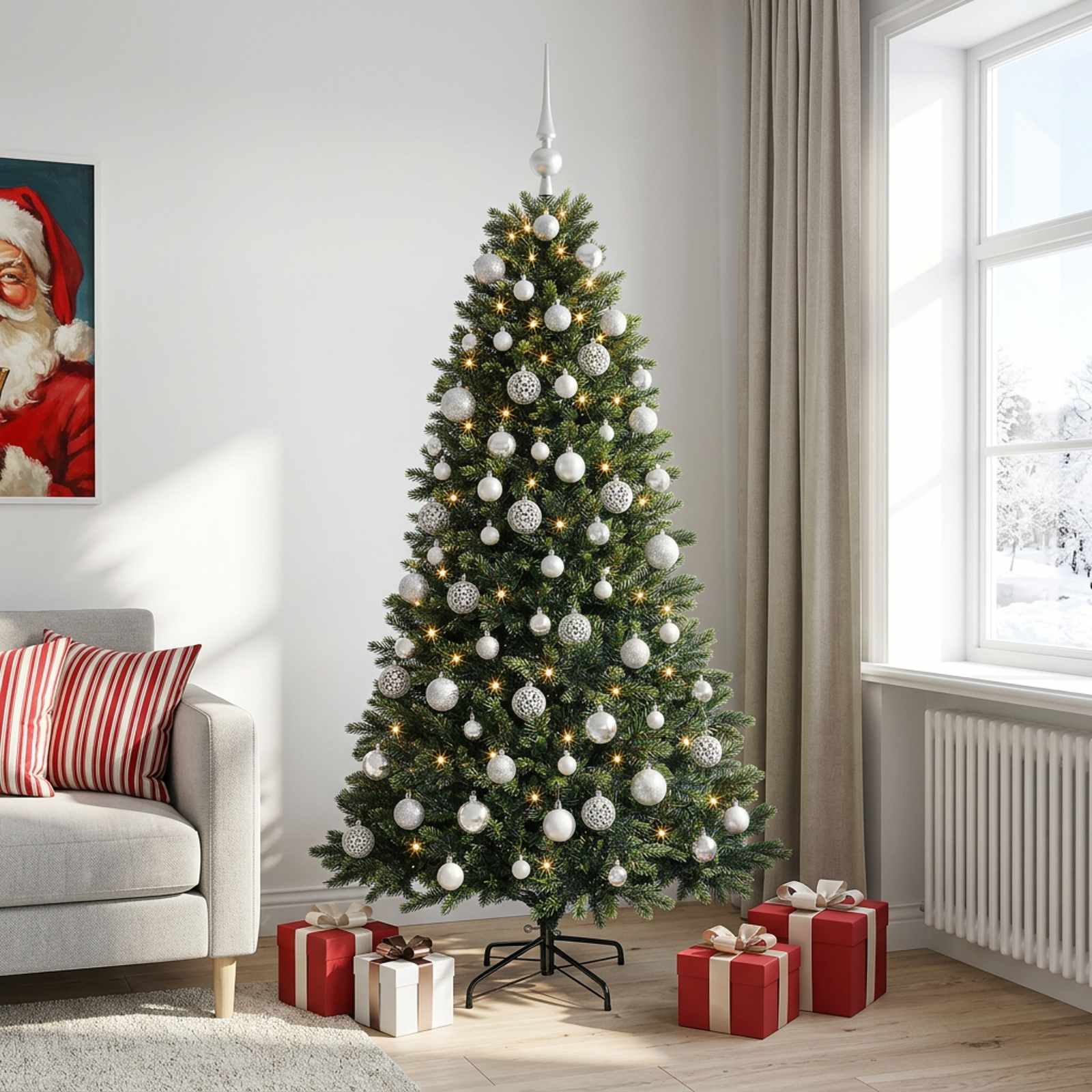 Umjetno božično drevo z okrasnimi kroglami 240 cm 300 LED