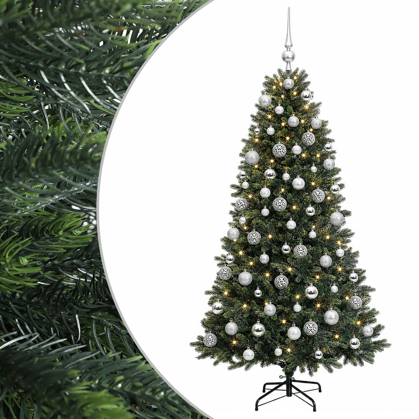 vidaXL Brad de Crăciun artificial cu globuri 210 cm 300 LED-uri