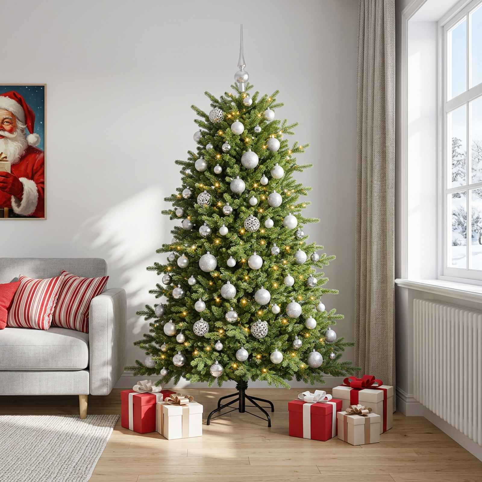 Umetna božična jelka z bučko 240 cm 300 LED Toplo bela
