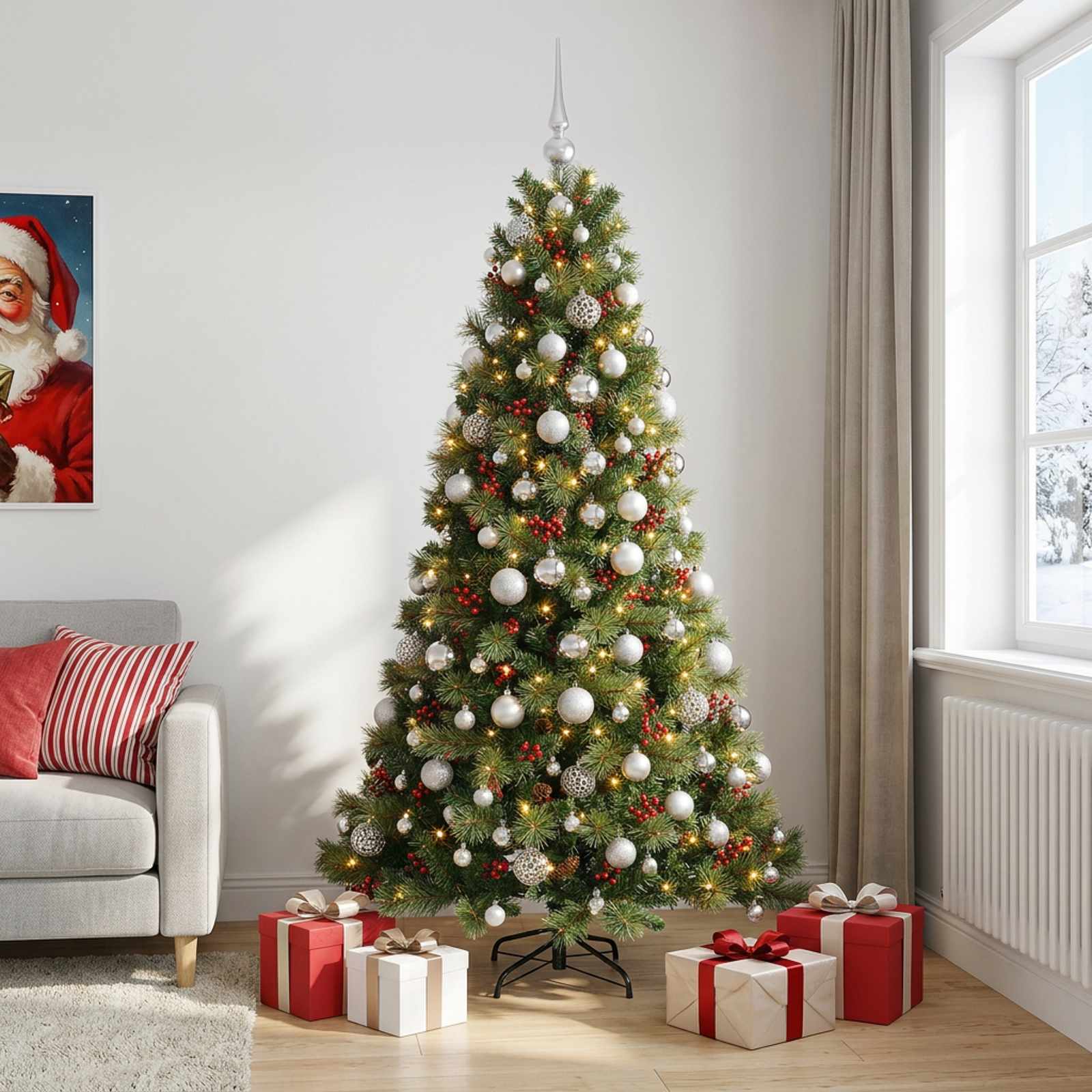 Umetna božična jelka z bučko 180 cm 300 LED Toplo bela