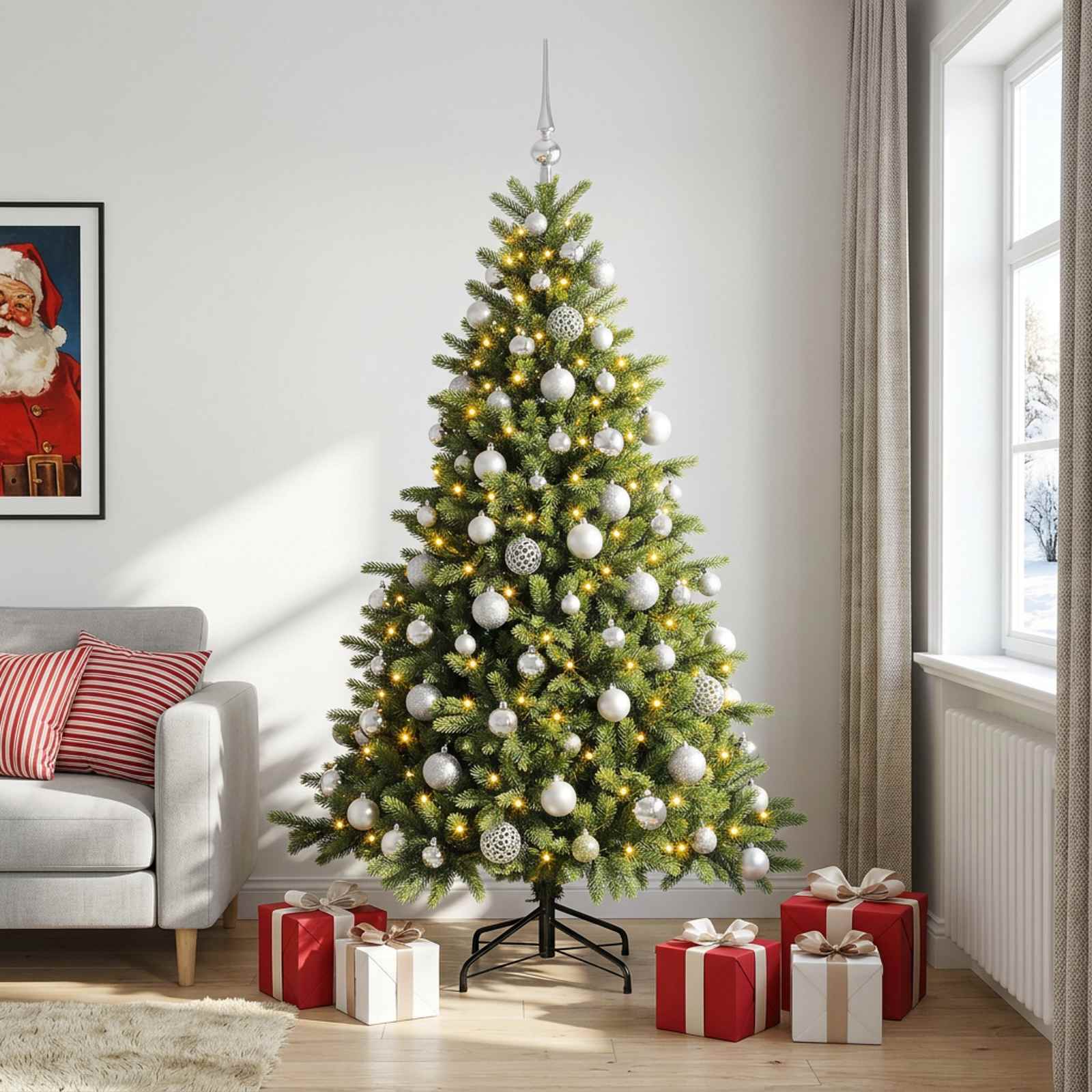 Umetna božična jelka z bučko 210 cm 300 LED Toplo bela