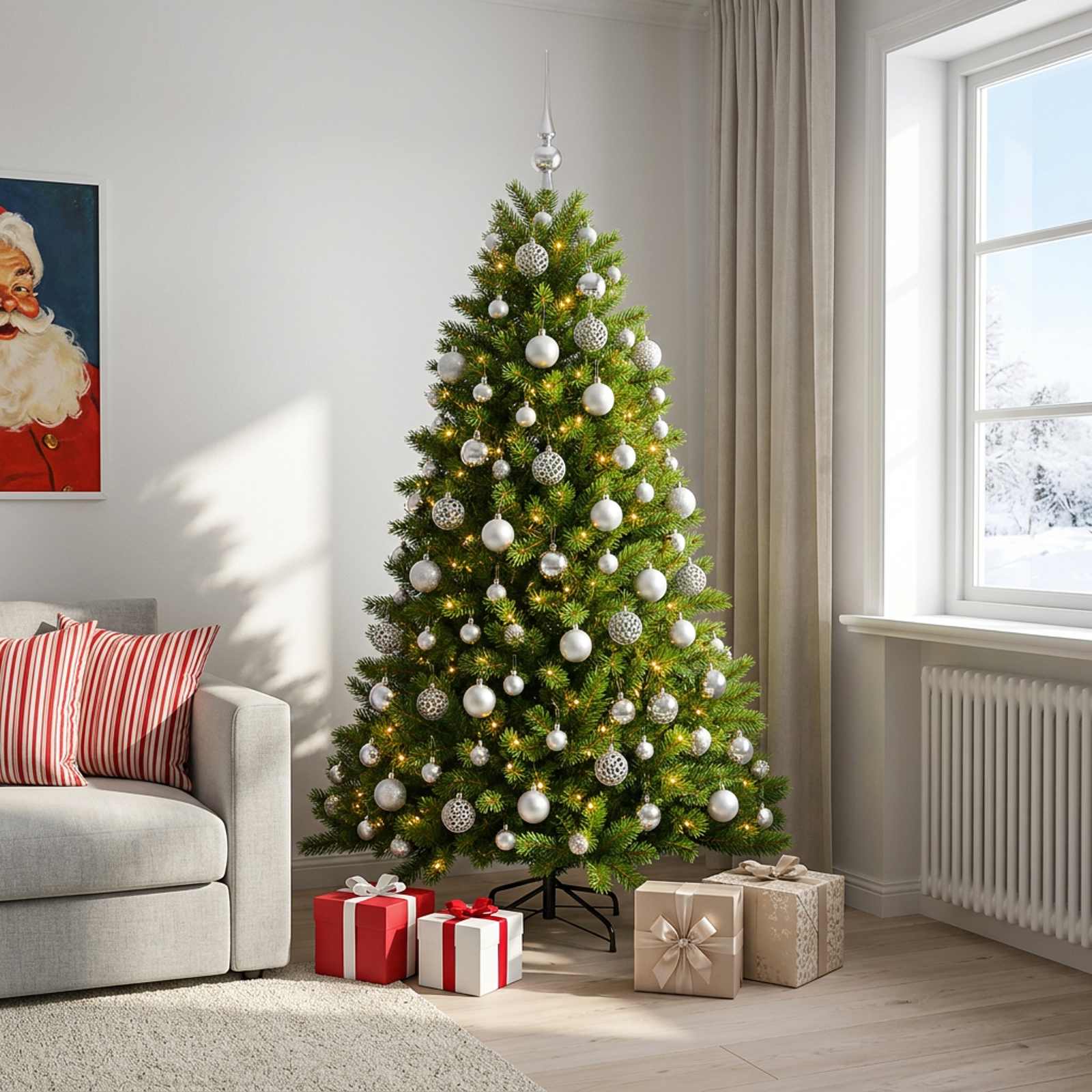 Umjetno božično drevo z okrasnimi kroglami 210 cm 300 LED