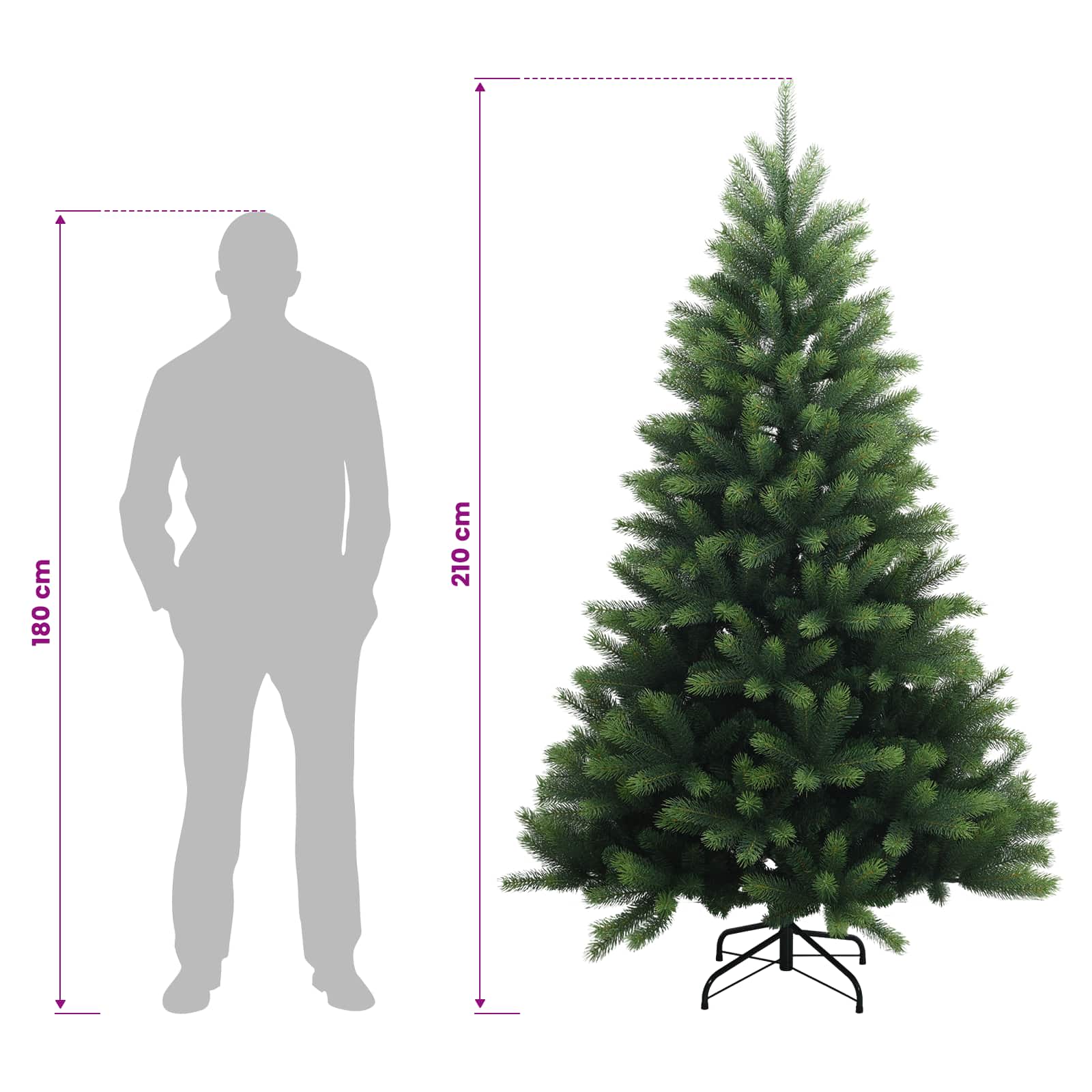 Umjetno božično drevo z okrasnimi kroglami 210 cm 300 LED