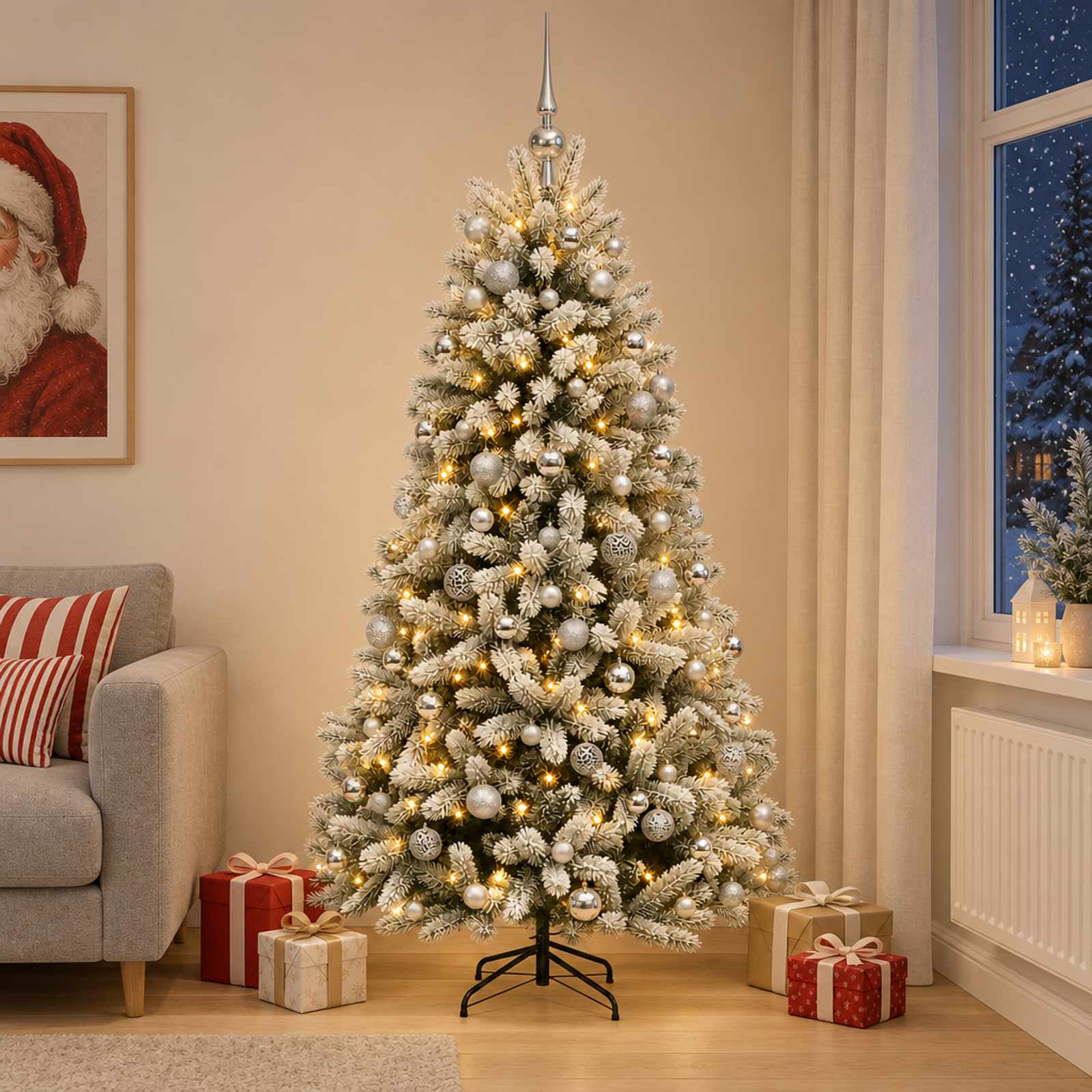 Umjetno božično drevo z okrasnimi kroglami 180 cm 300 LED