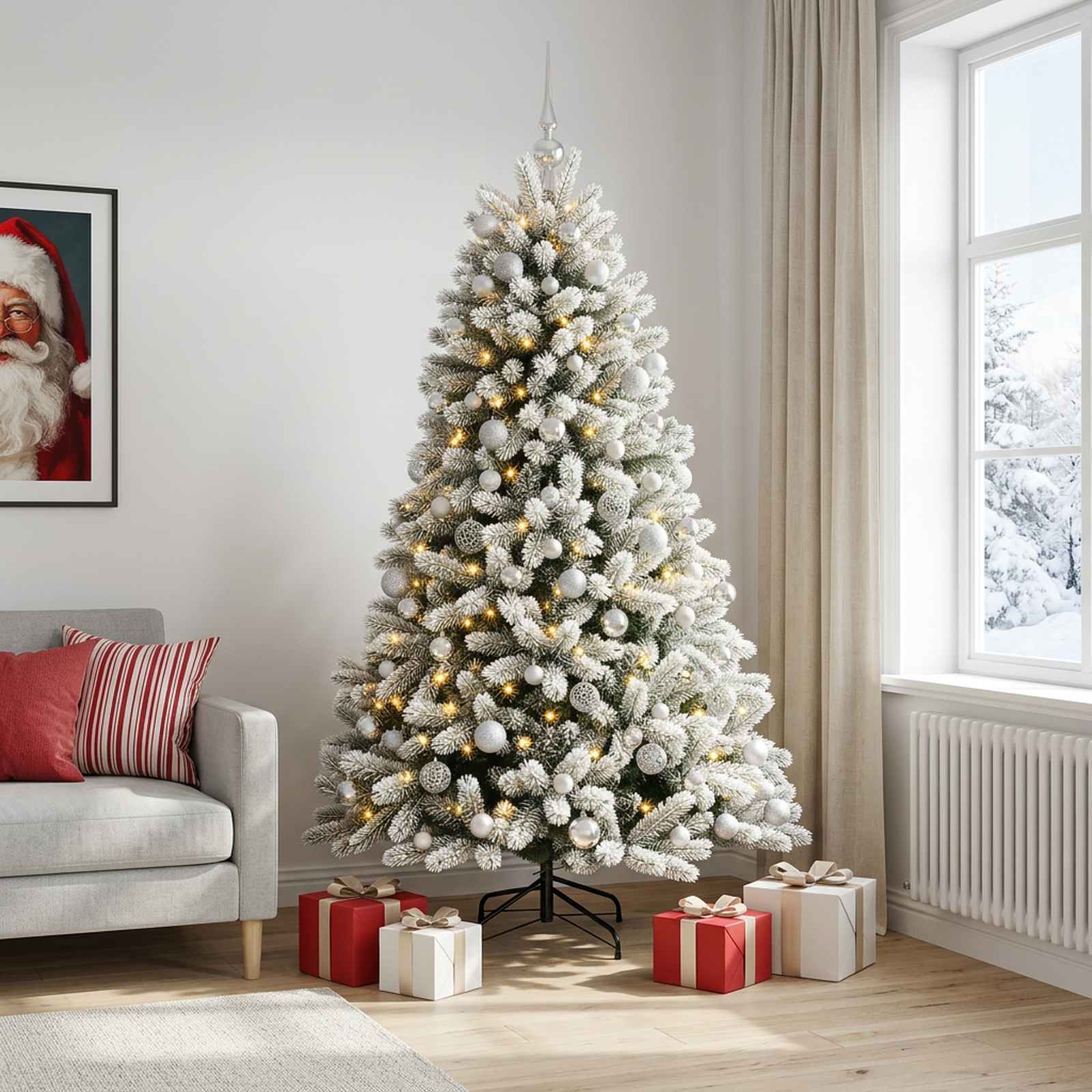Umjetno božično drevo z okrasnimi kroglami 180 cm 300 LED