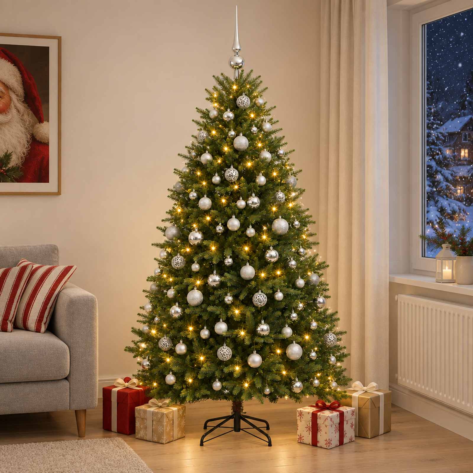 vidaXL - Kunstkerstboom - met - Ballen - 240 - cm - 300 - LED's - Warmwit