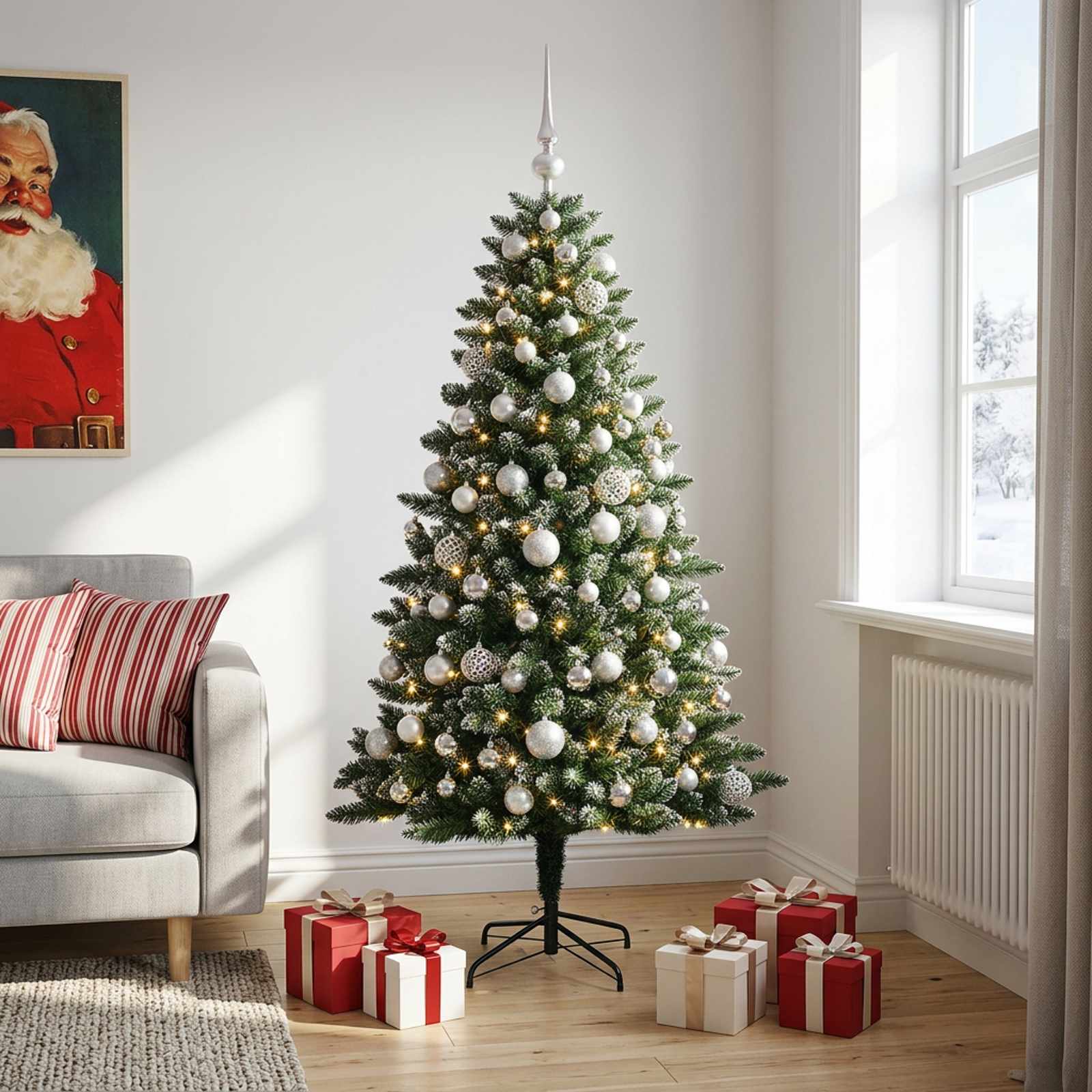 Umjetno božično drevo z okrasnimi kroglami 210 cm 300 LED