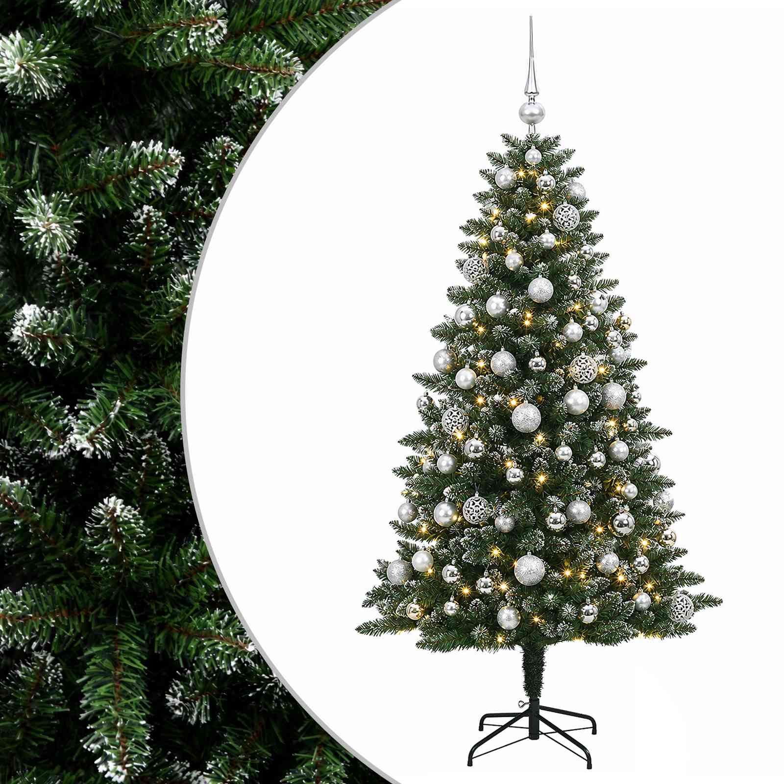 Umjetno božično drevo z okrasnimi kroglami 210 cm 300 LED