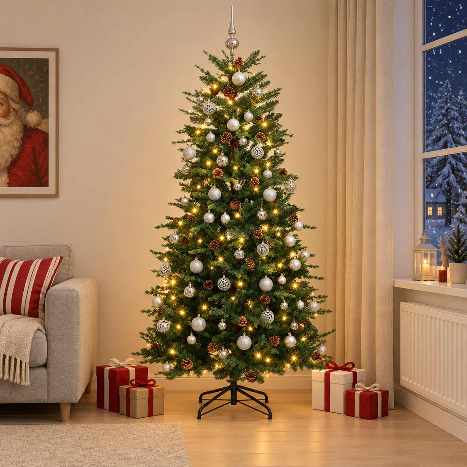 vidaXL Kunstigt Hinged Juletræ 240 cm 300 LED'er Varm hvid PE og PVC