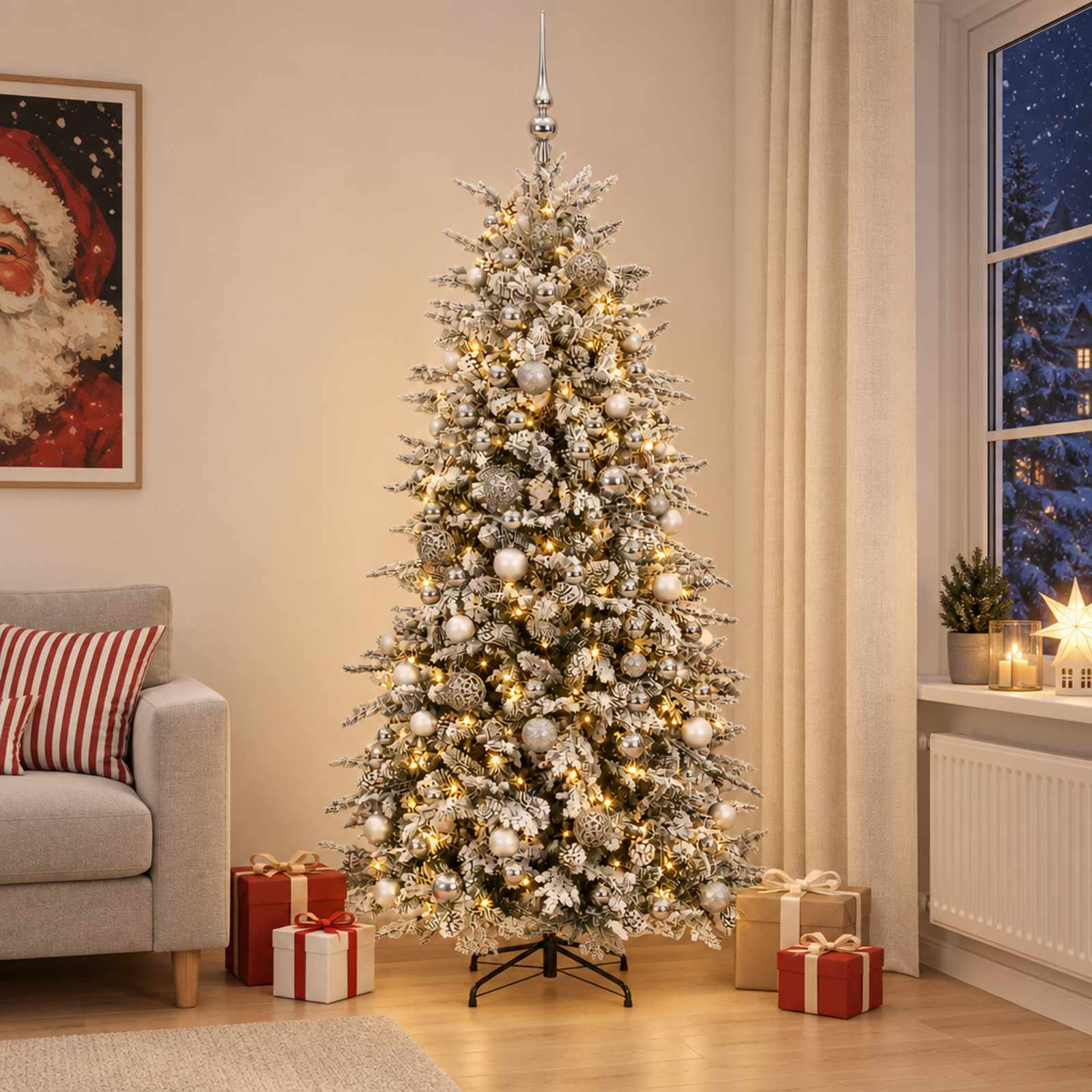 Umetno Zložljivo Božično Drevo 180 cm 300 LED Toplo bela