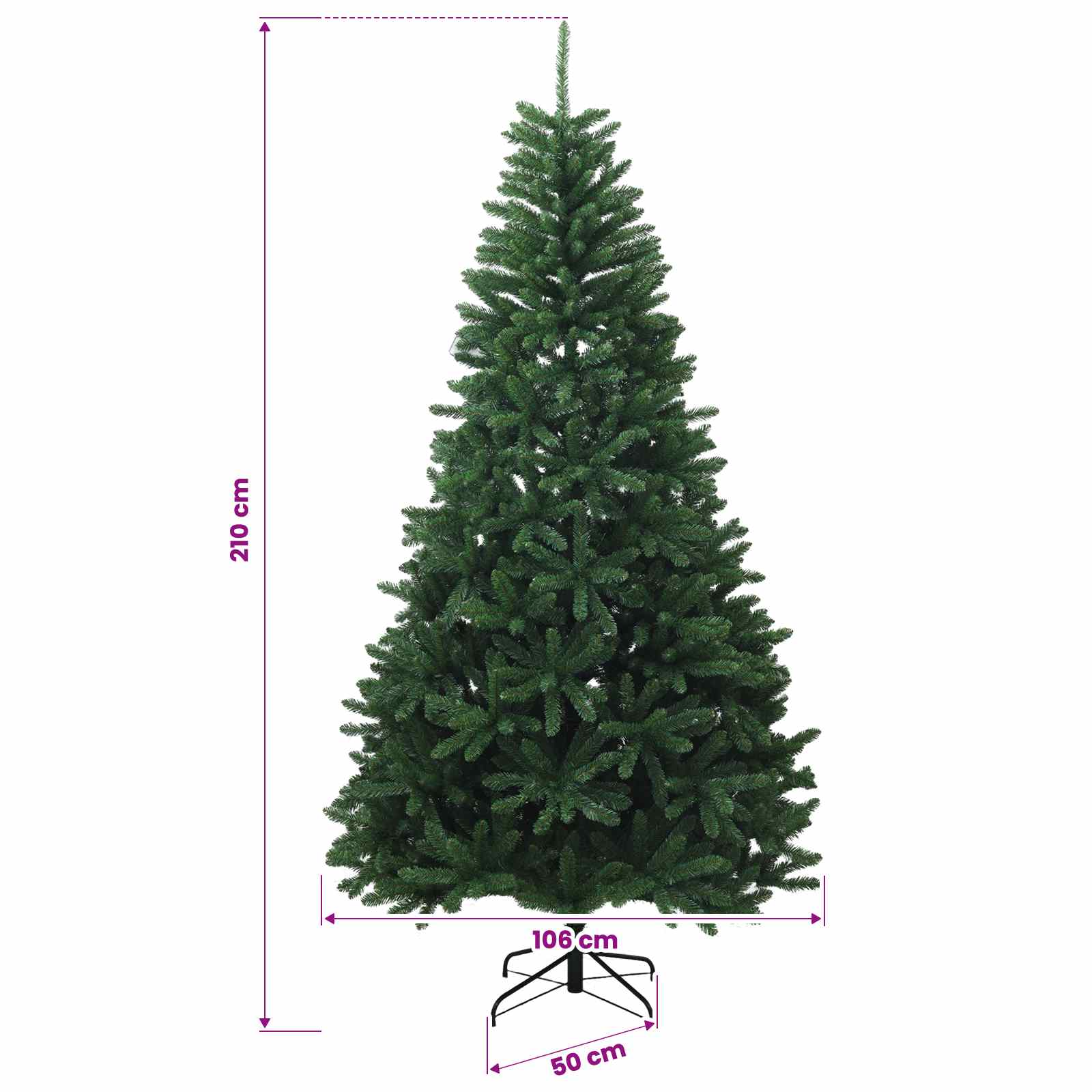 Umetno božično drevesce, srednje zeleno, z bunkicami 210 cm