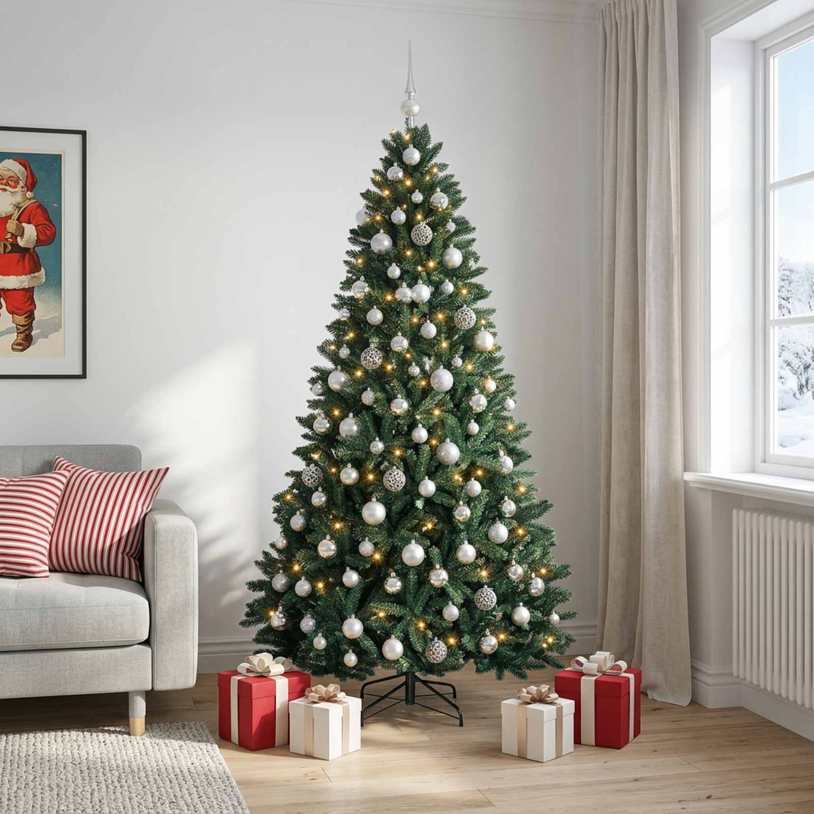 vidaXL Kunstkerstboom donkergroen met kerstbal 240 cm 300 LED's groen, foto 2