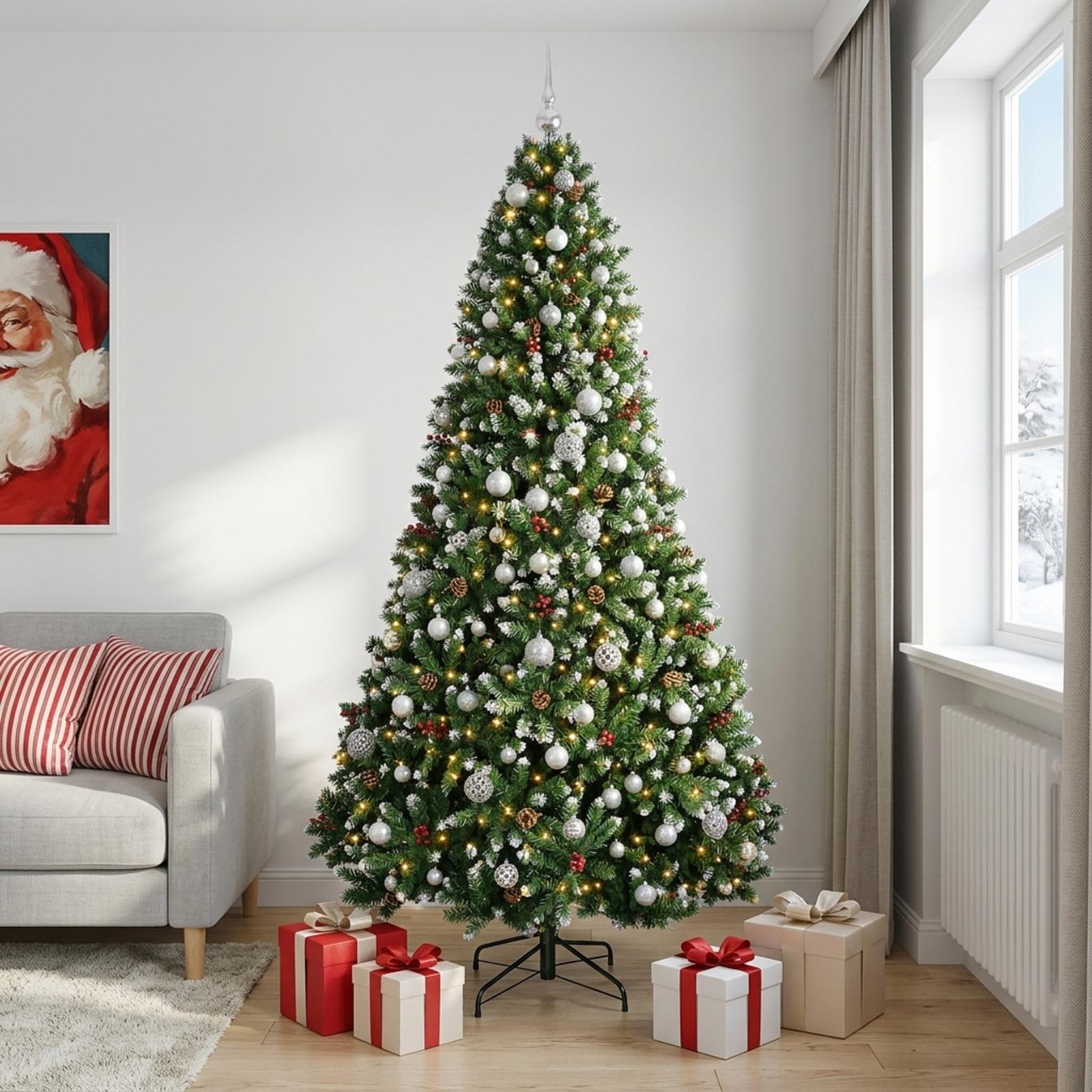 vidaXL Kunstigt juletræ med julekugler, grønt 210 cm 300 LED'er