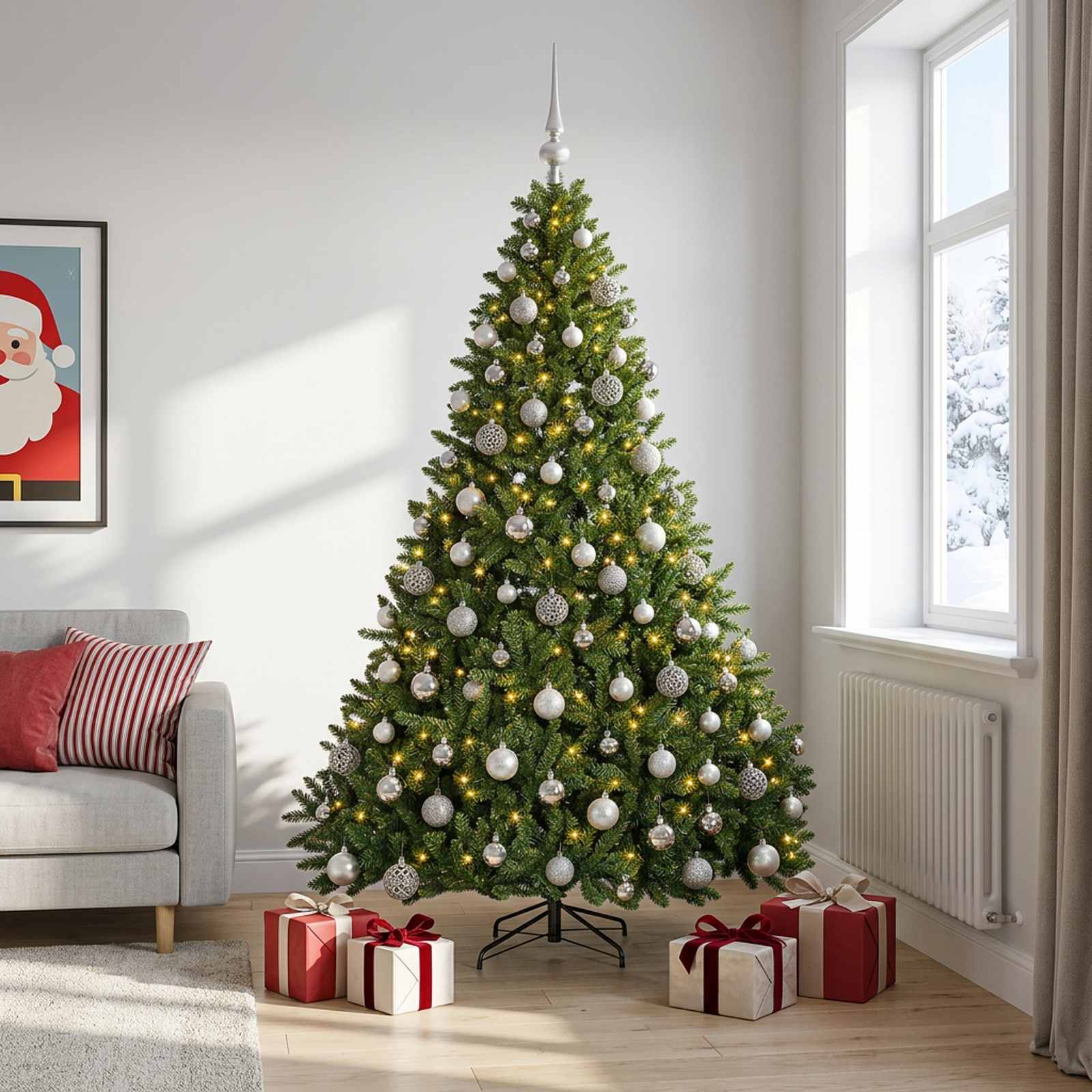 vidaXL Künstlicher Weihnachtsbaum Hellgrün mit Kugeln 240 cm 300 LEDs – Bild 3