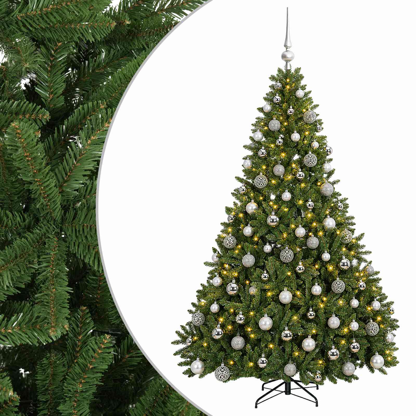 vidaXL Künstlicher Weihnachtsbaum Hellgrün mit Kugeln 240 cm 300 LEDs – Bild 2