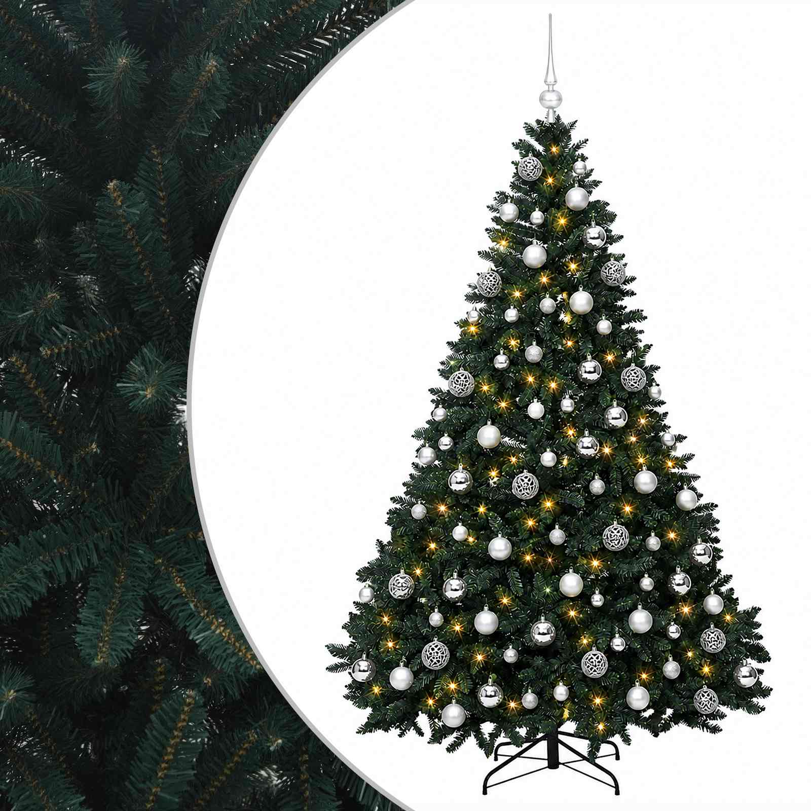 Umetna božična jelka, temno zelena, s kroglicami 240 cm 300 LED