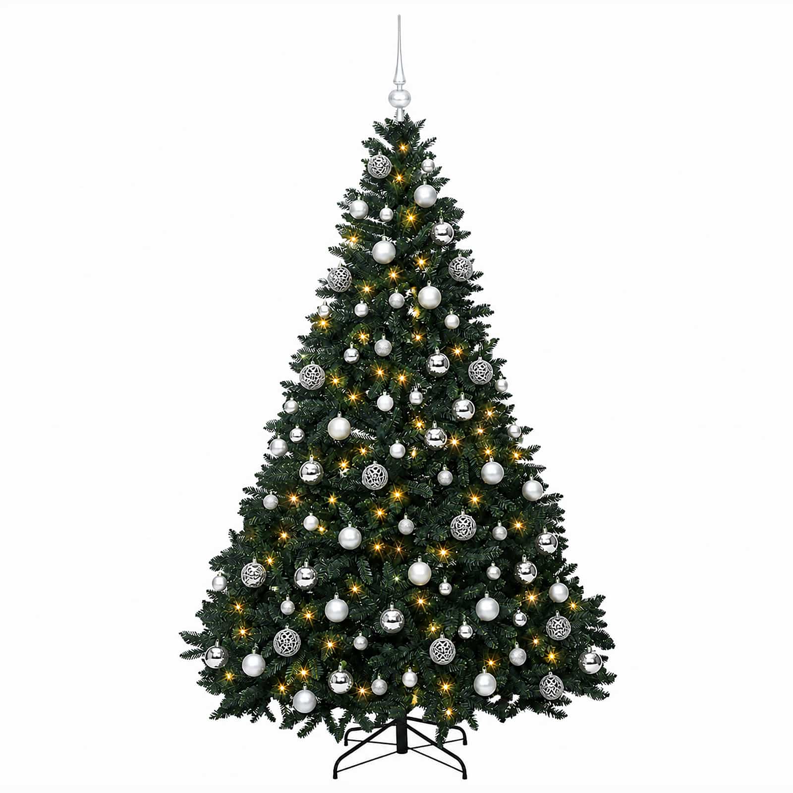 Umetna božična jelka, temno zelena, s kroglicami 240 cm 300 LED