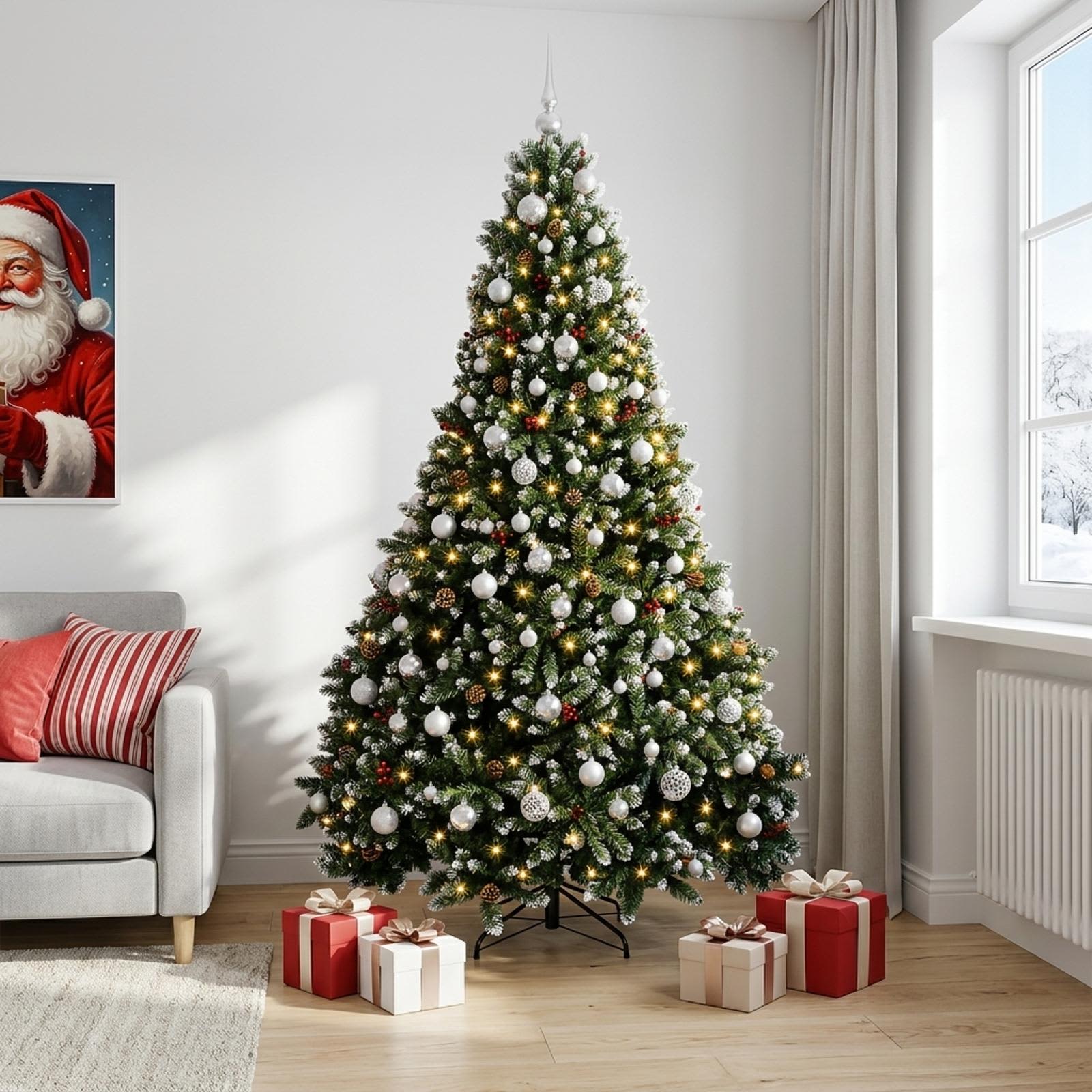 vidaXL Kunstigt juletræ, grønt med julekugle 210 cm 300 LED'er