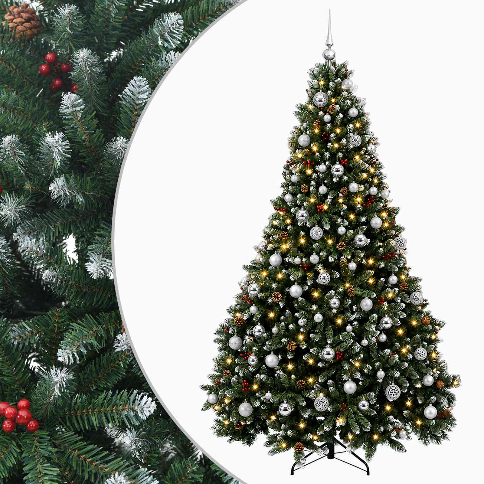 vidaXL Kunstkerstboom groen met kerstbal 240 cm 300 LED's Warmwit, foto 3