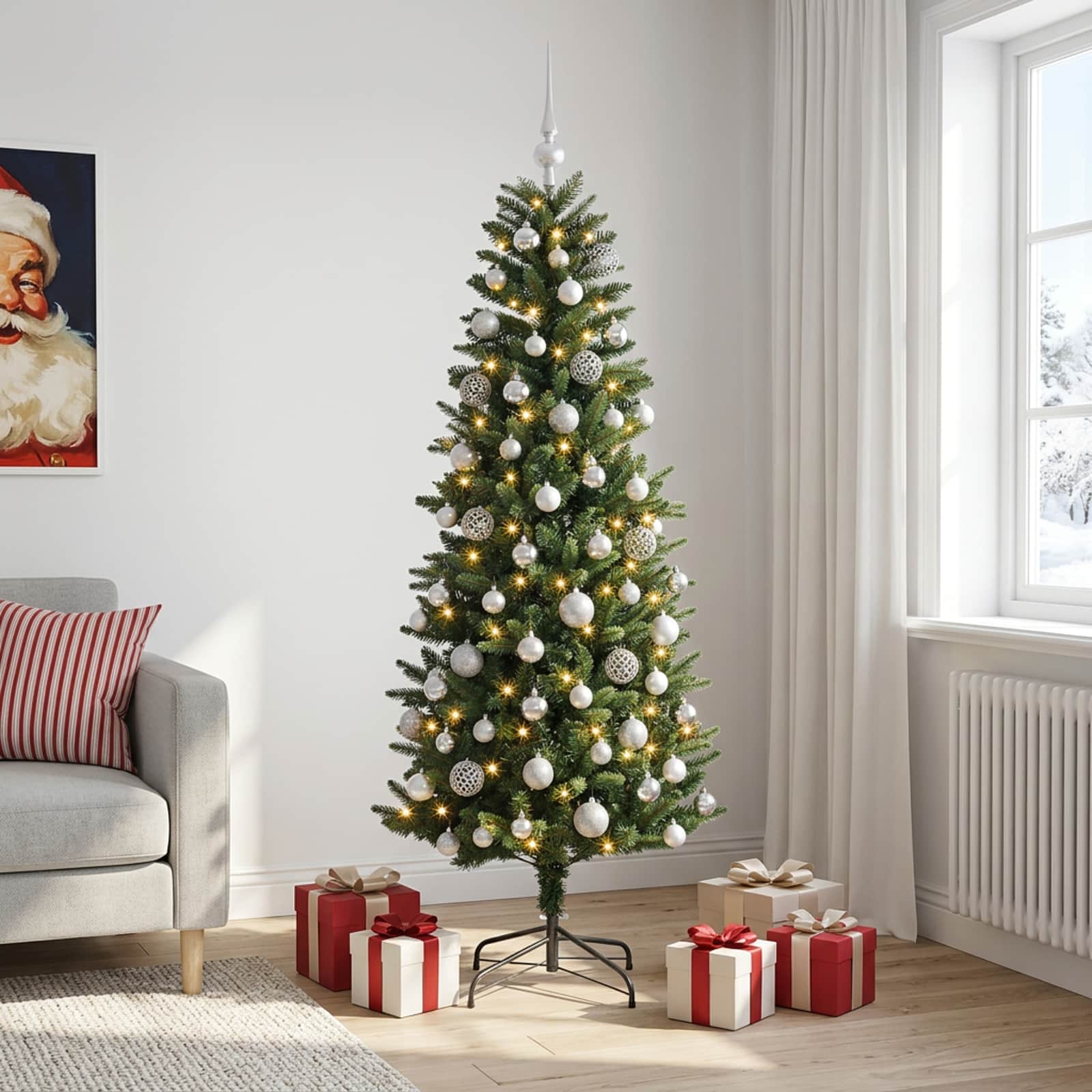 Umjetno božično drevo z okrasnimi kroglami 210 cm 300 LED
