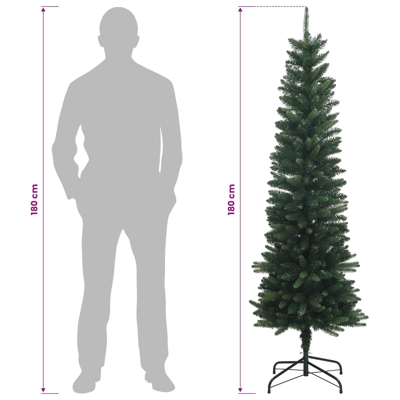 vidaXL Künstlicher schmaler Weihnachtsbaum mit Weihnachtskugel 180 cm – Bild 12