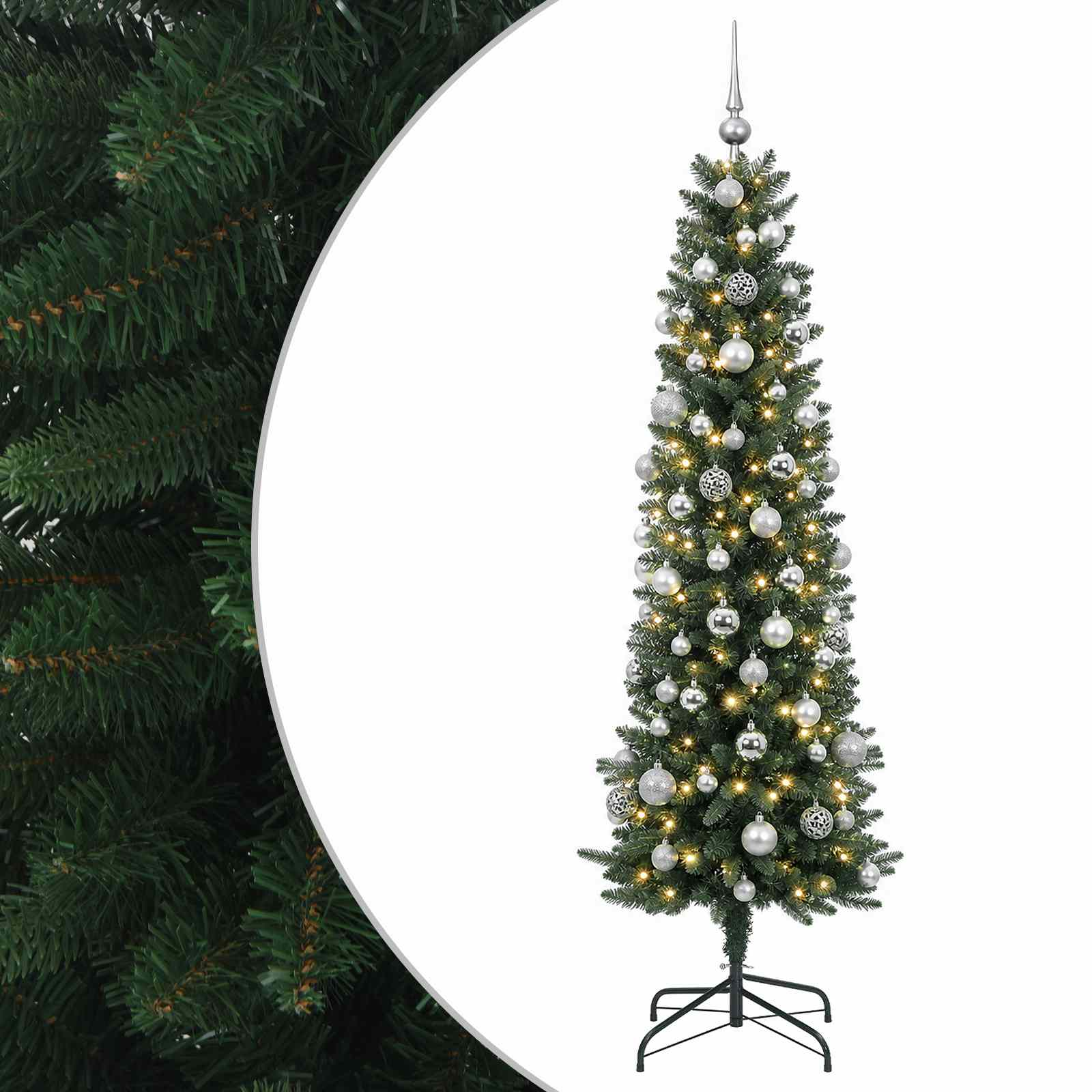 Umetno ozko božično drevesce z božično kroglico 240 cm 300 LED