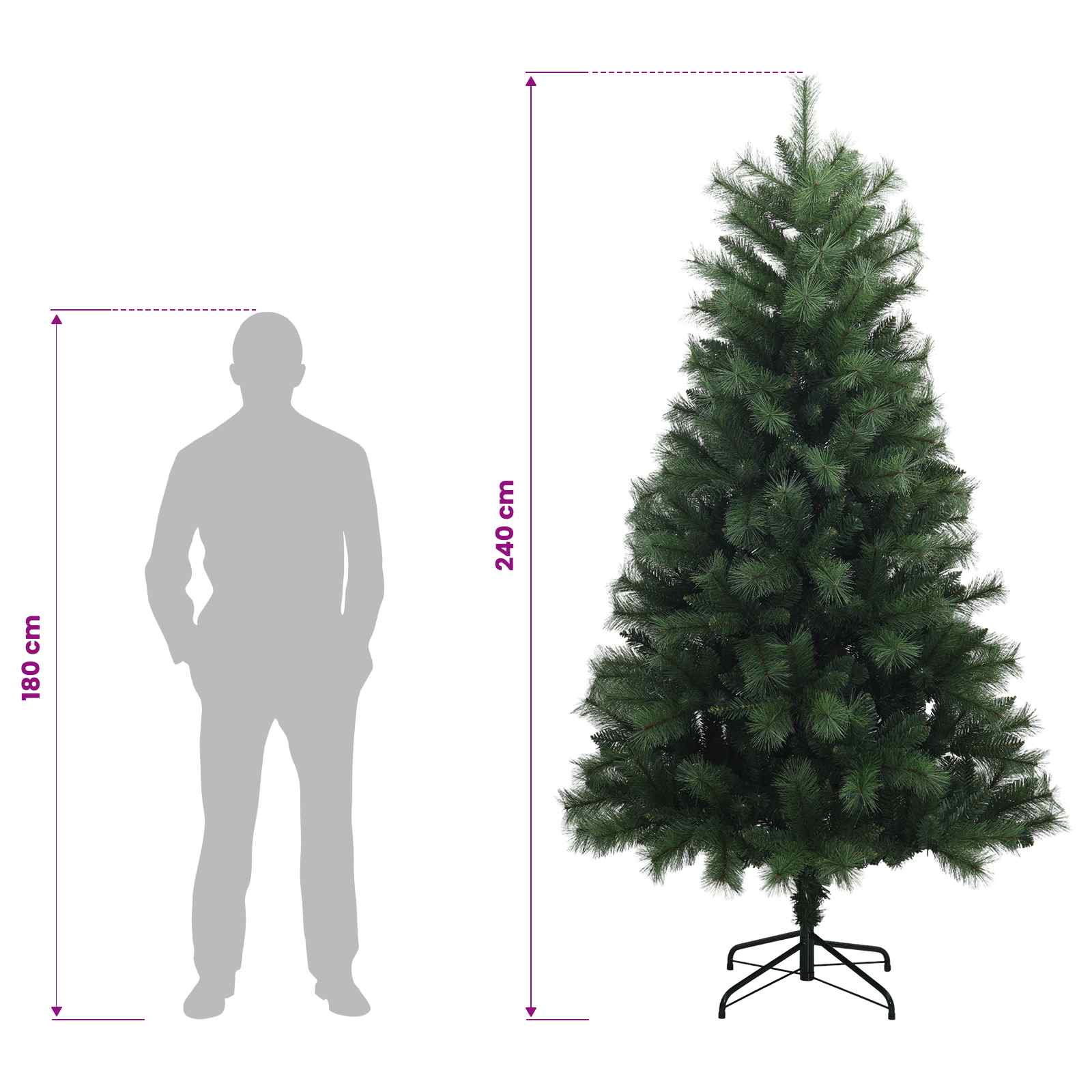 Umetno božično drevo s kroglicami in zložljivimi vejami 240 cm