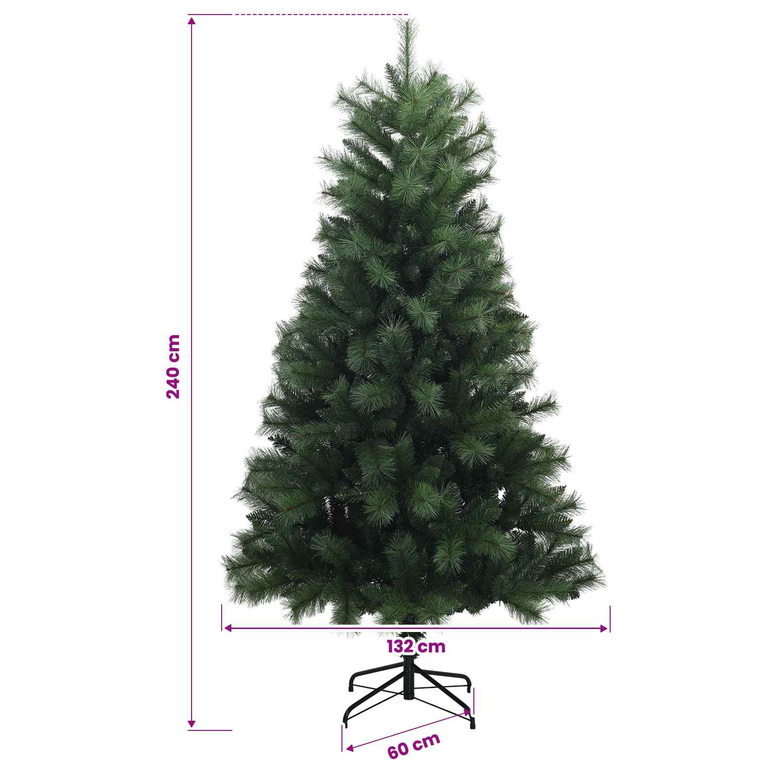 Umetno božično drevo s kroglicami in zložljivimi vejami 240 cm