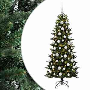 vidaXL Kunstkuusk koos j&otilde;ulukuuliga 210 cm 300 LED-i Soe valge
