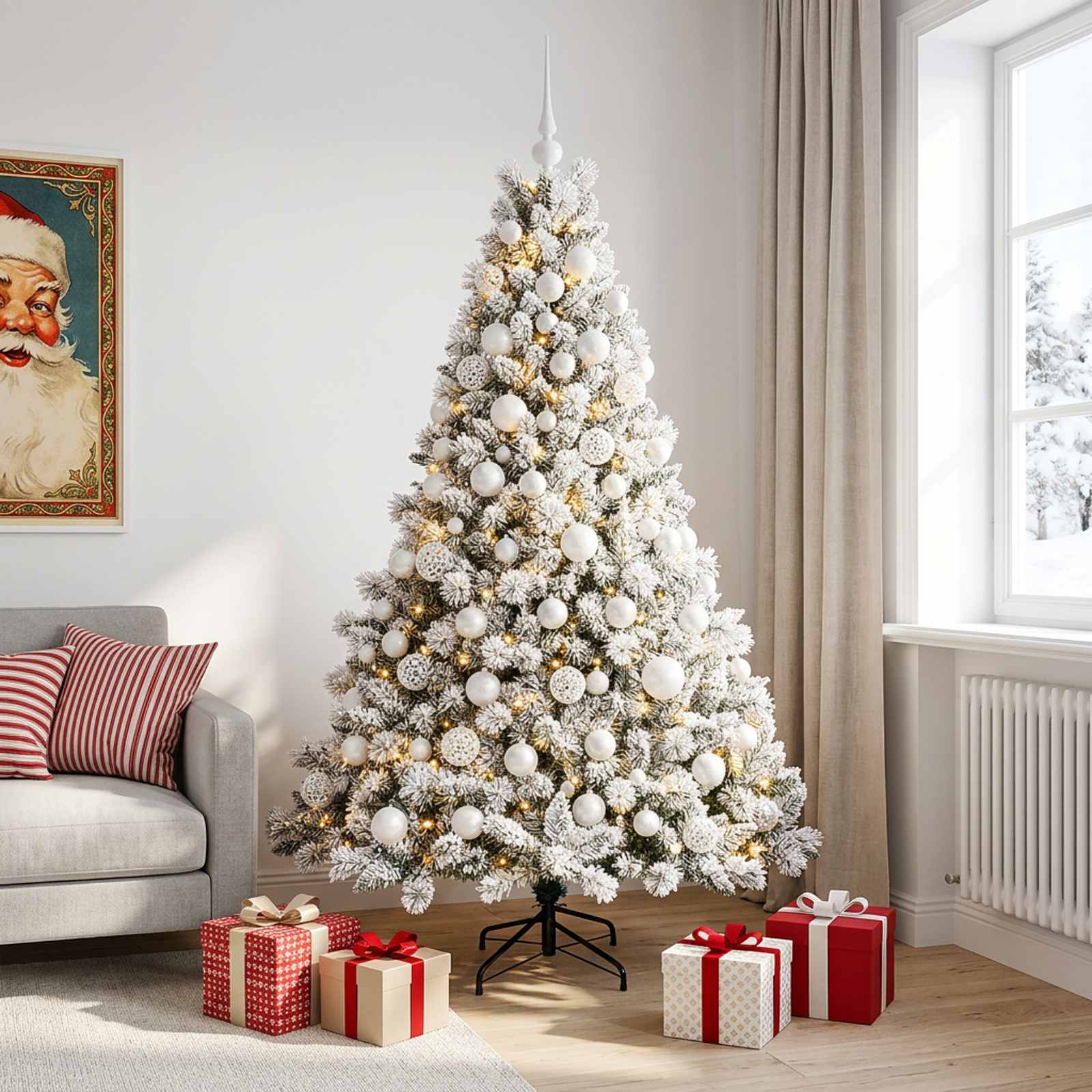 vidaXL Kunstig juletre med kuler 180 cm 300 LED-lys Varmhvit