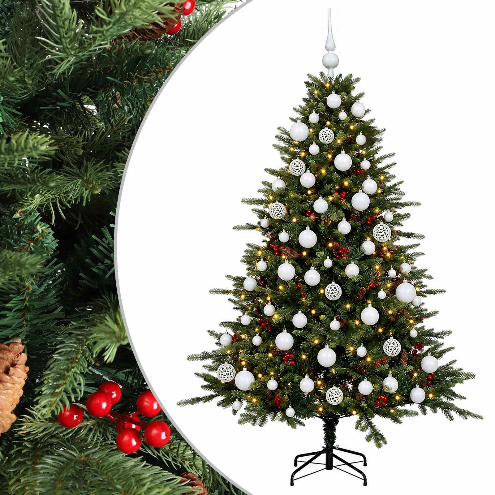 vidaXL Umelý vianočný stromček s vianočnými guľami 210 cm 300 LED