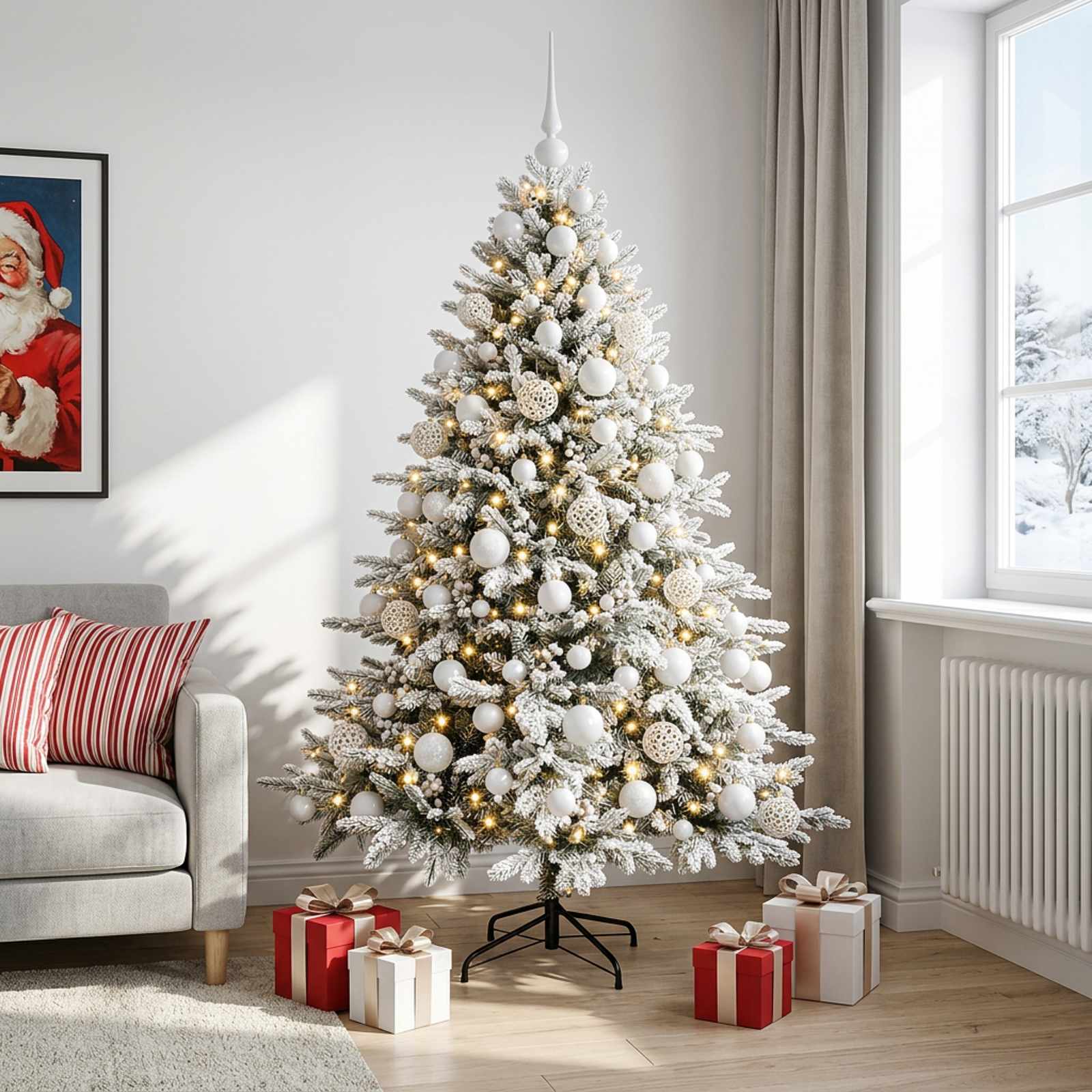 vidaXL Kunstig juletre med julekuler 180 cm 300 LED-lys Varmhvit