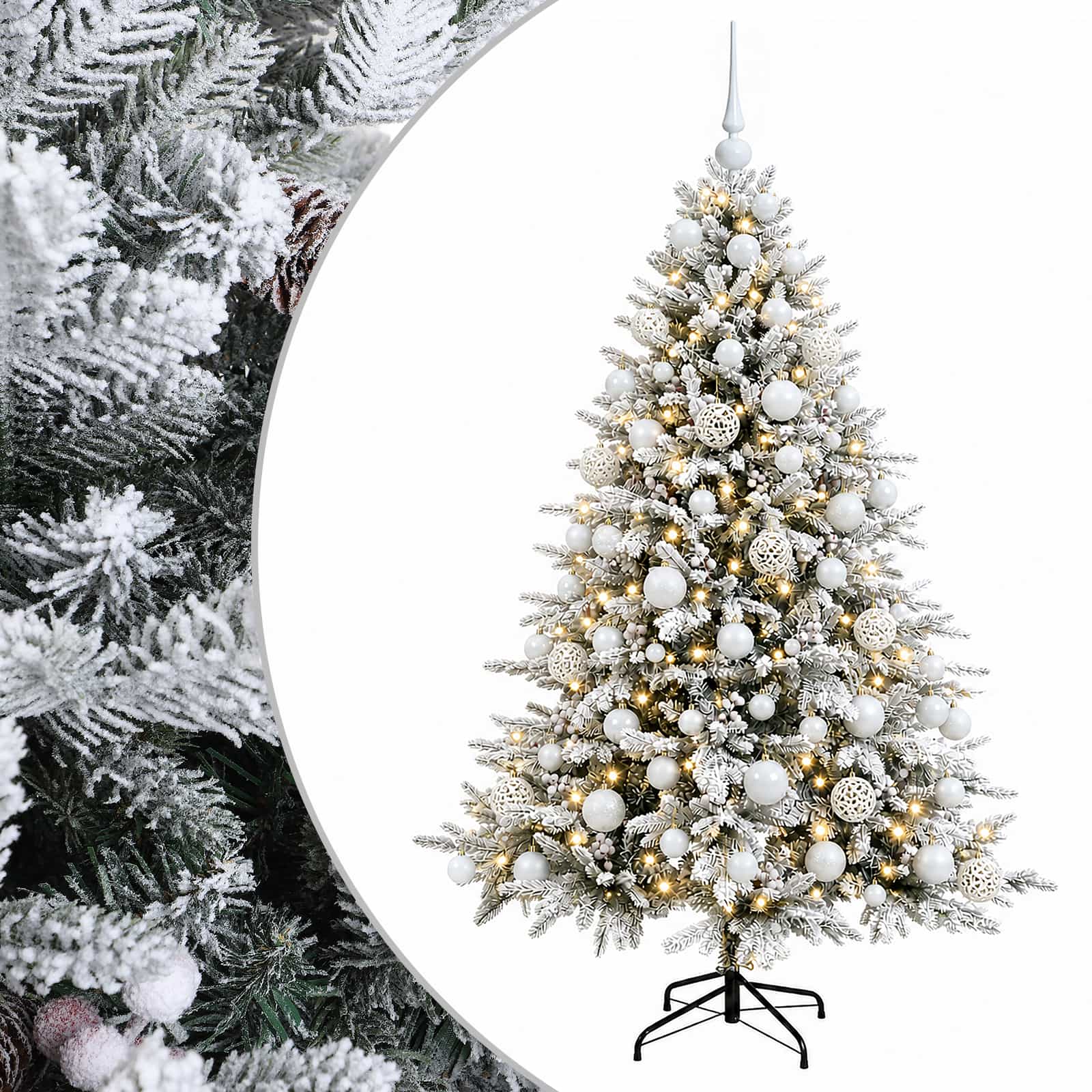 vidaXL Umelý vianočný stromček s vianočnými guľami 180 cm 300 LED