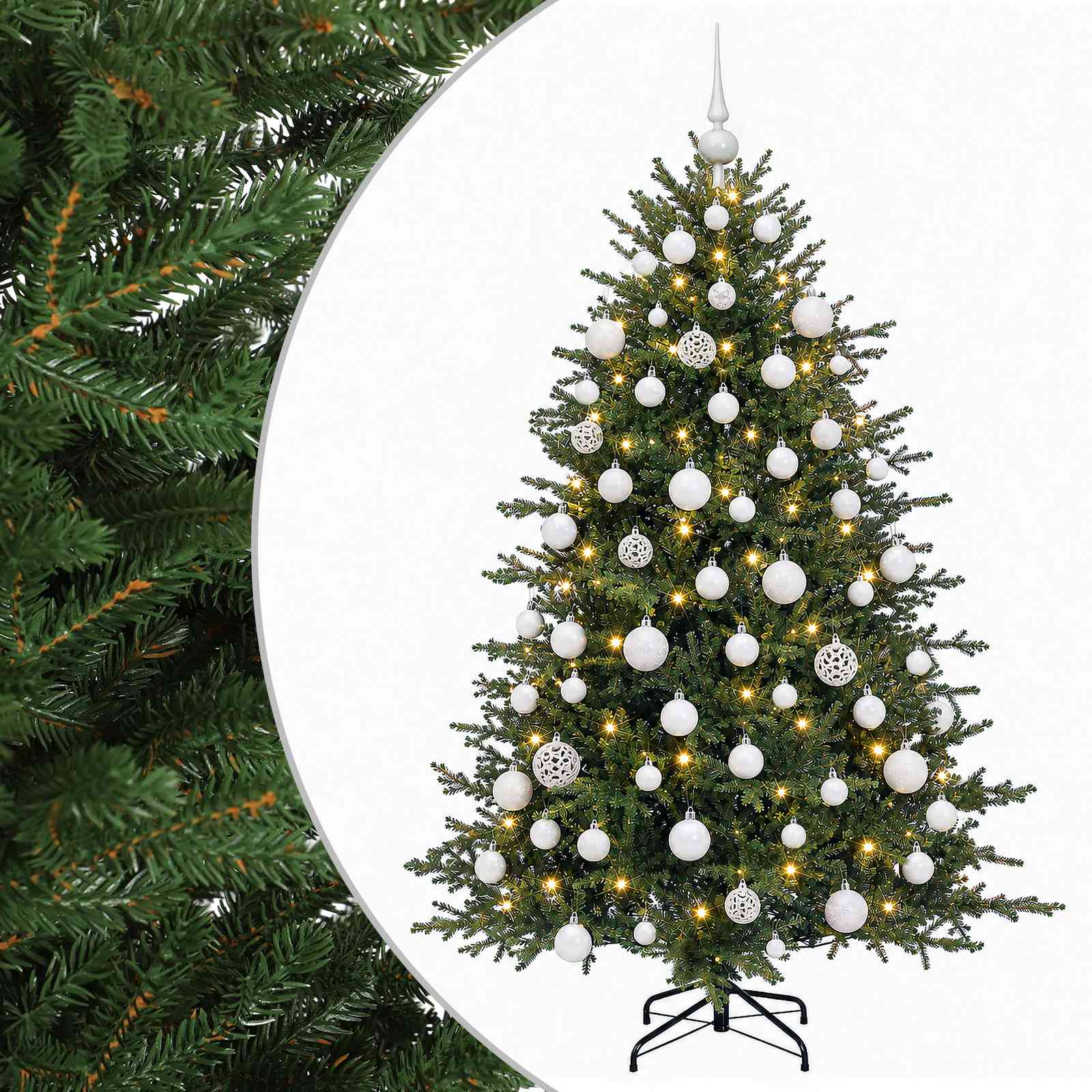 vidaXL Umelý vianočný stromček s vianočnými guľami 210 cm 300 LED