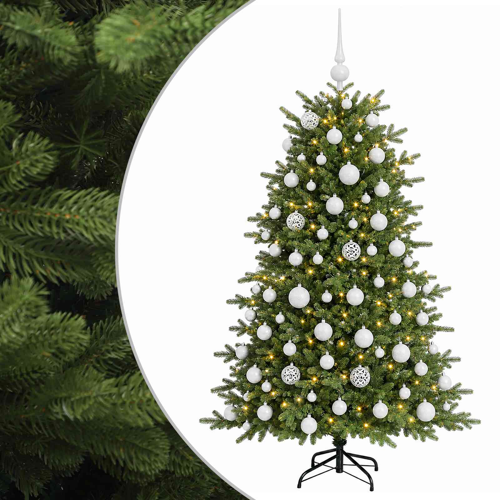 vidaXL Umelý vianočný stromček s vianočnými guľami 180 cm 300 LED