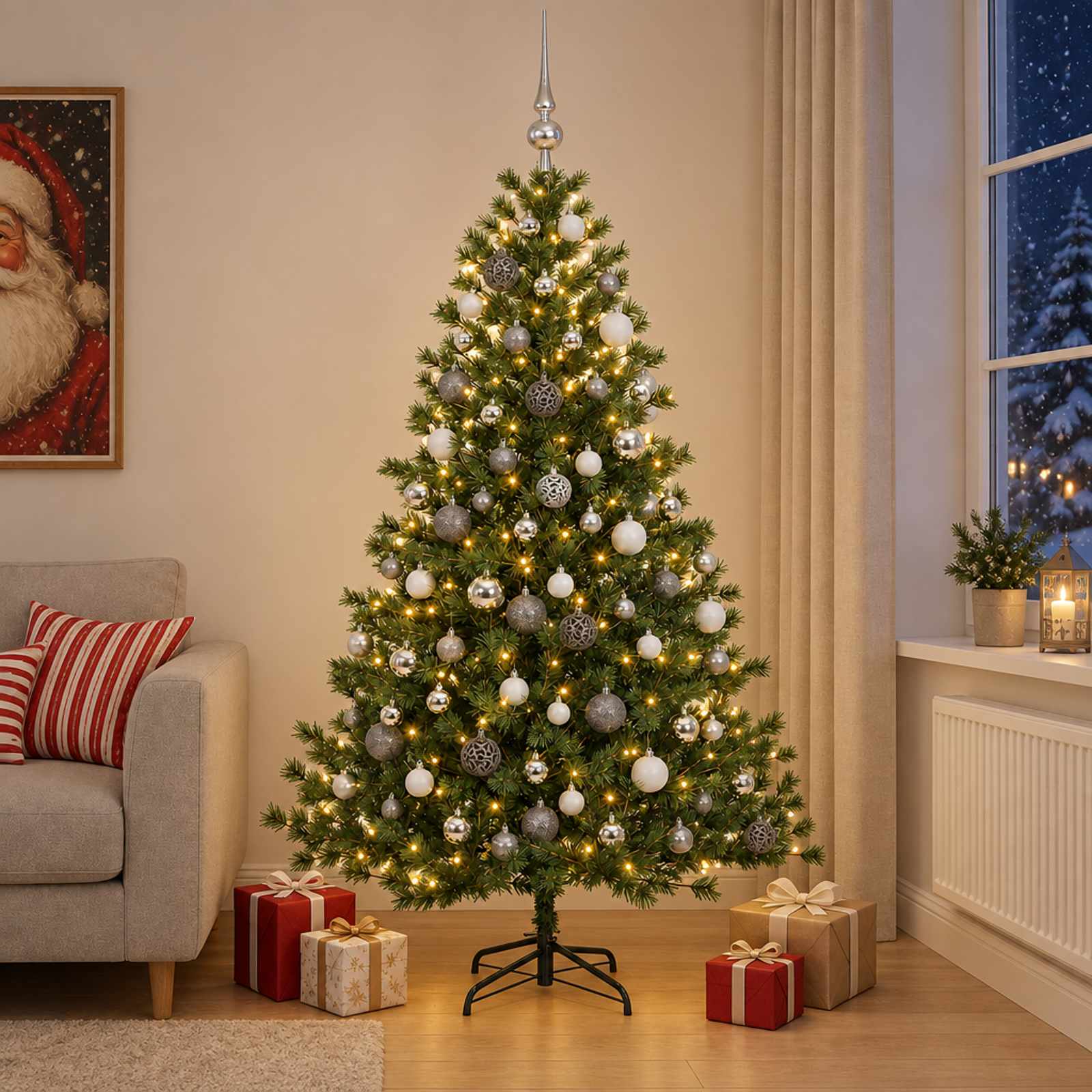 Umetna božična jelka z bučko 240 cm 300 LED Toplo bela