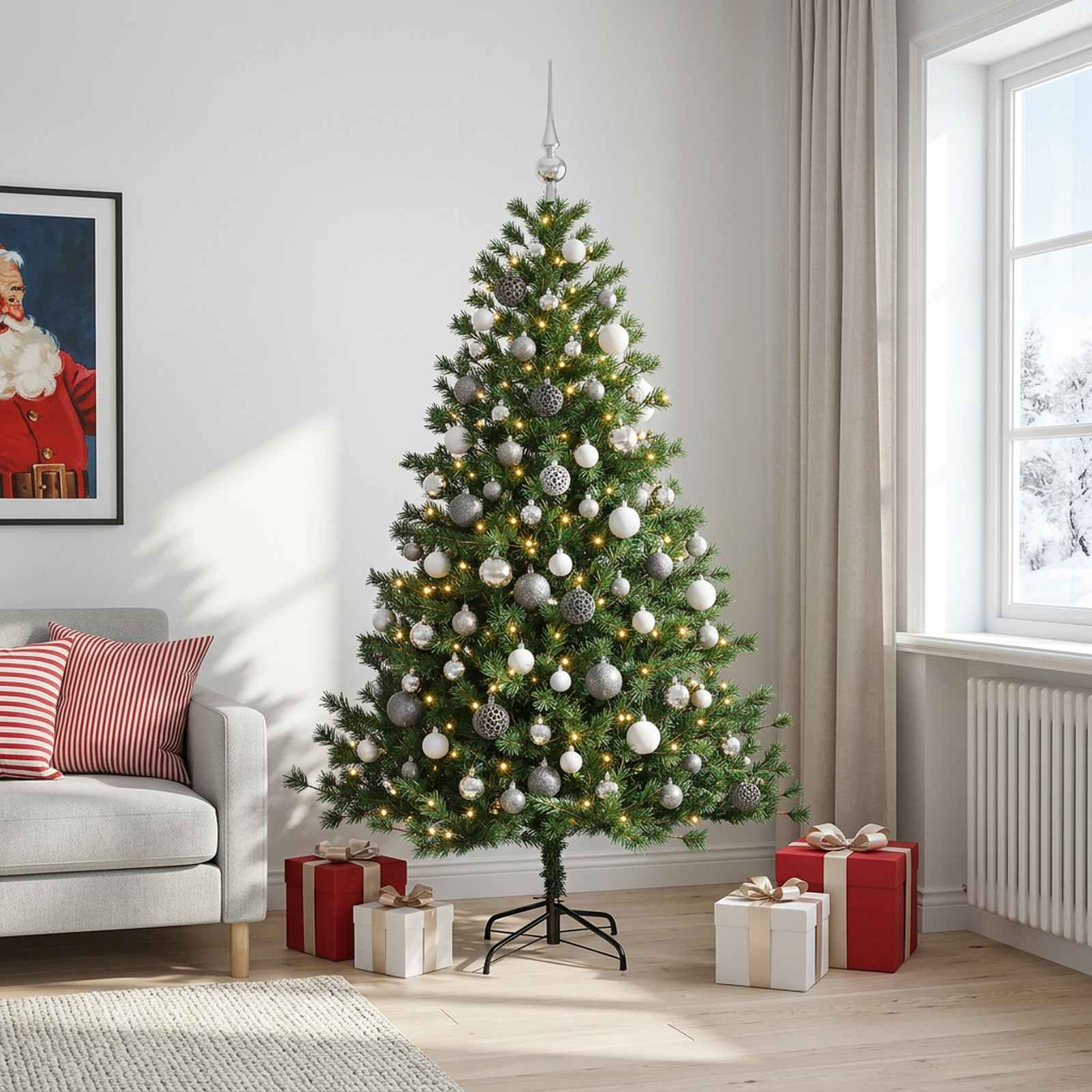 Umetna božična jelka z bučko 240 cm 300 LED Toplo bela