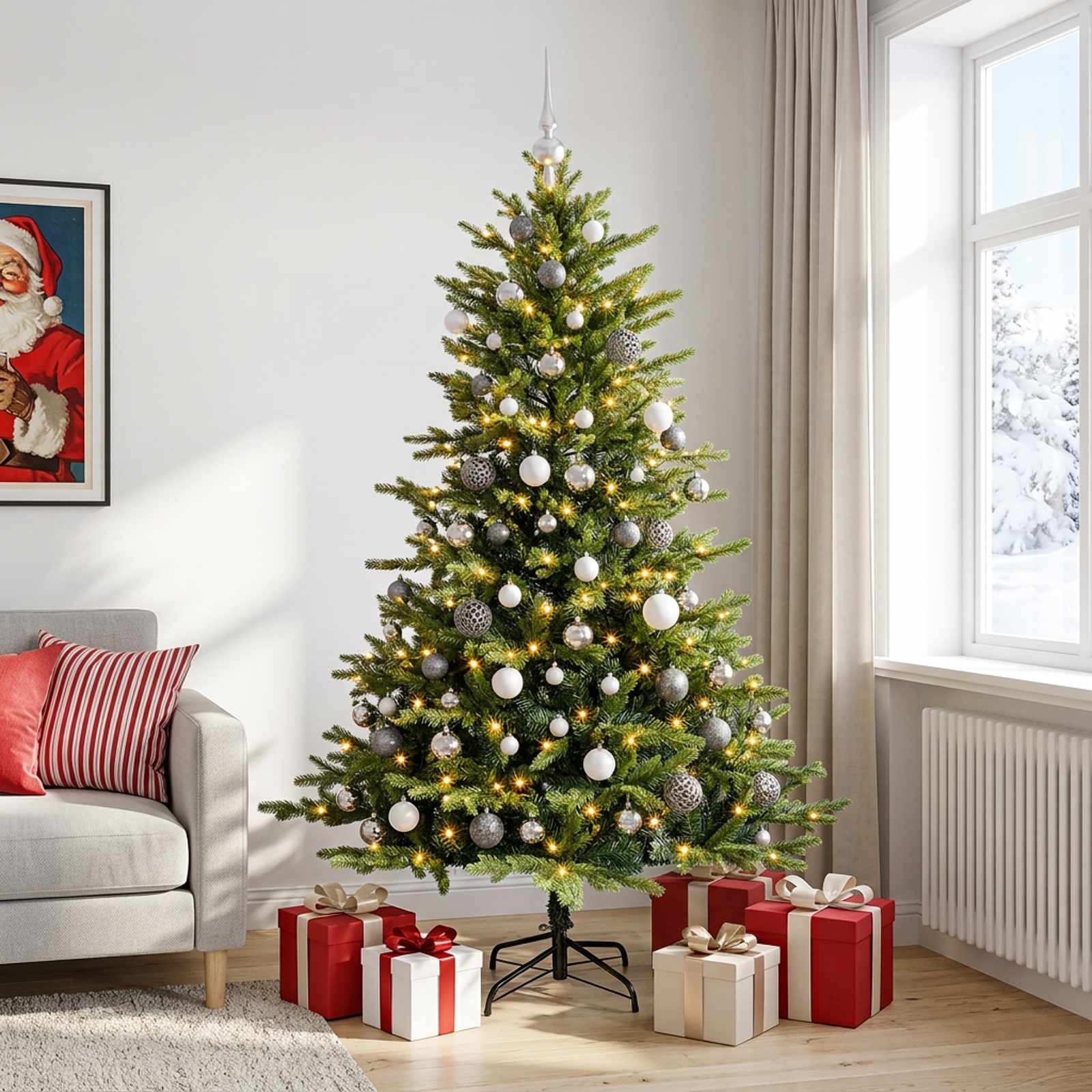 Umetna božična jelka z bučko 240 cm 300 LED Toplo bela