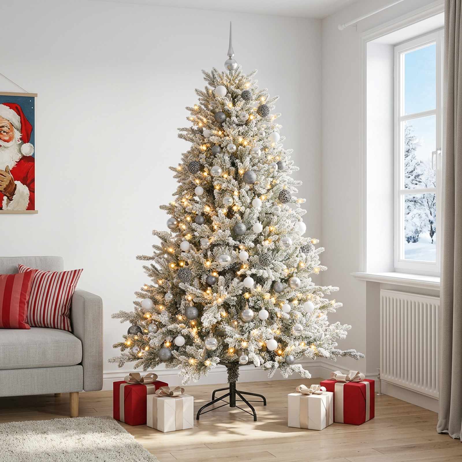 Umjetno božično drevo z okrasnimi kroglami 240 cm 300 LED