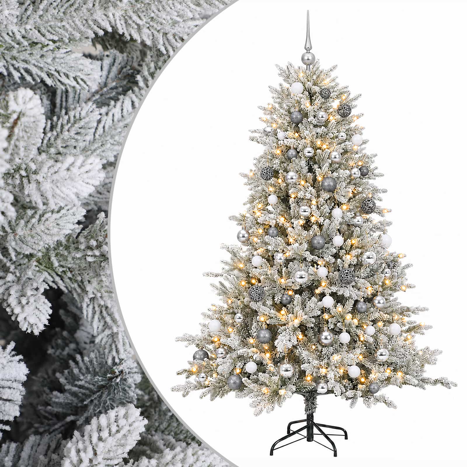 Umjetno božično drevo z okrasnimi kroglami 180 cm 300 LED