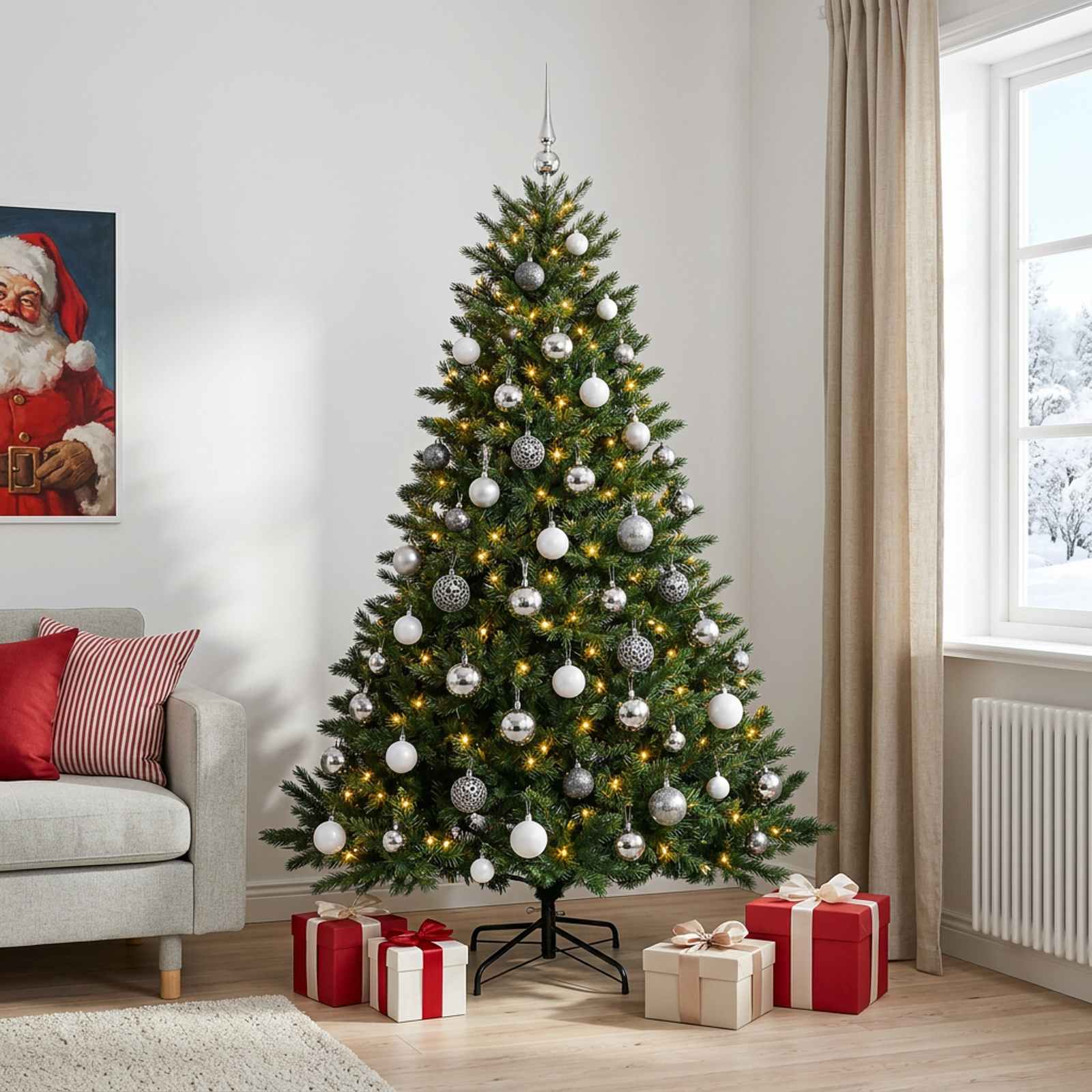 Umetna božična jelka z bučko 210 cm 300 LED Toplo bela
