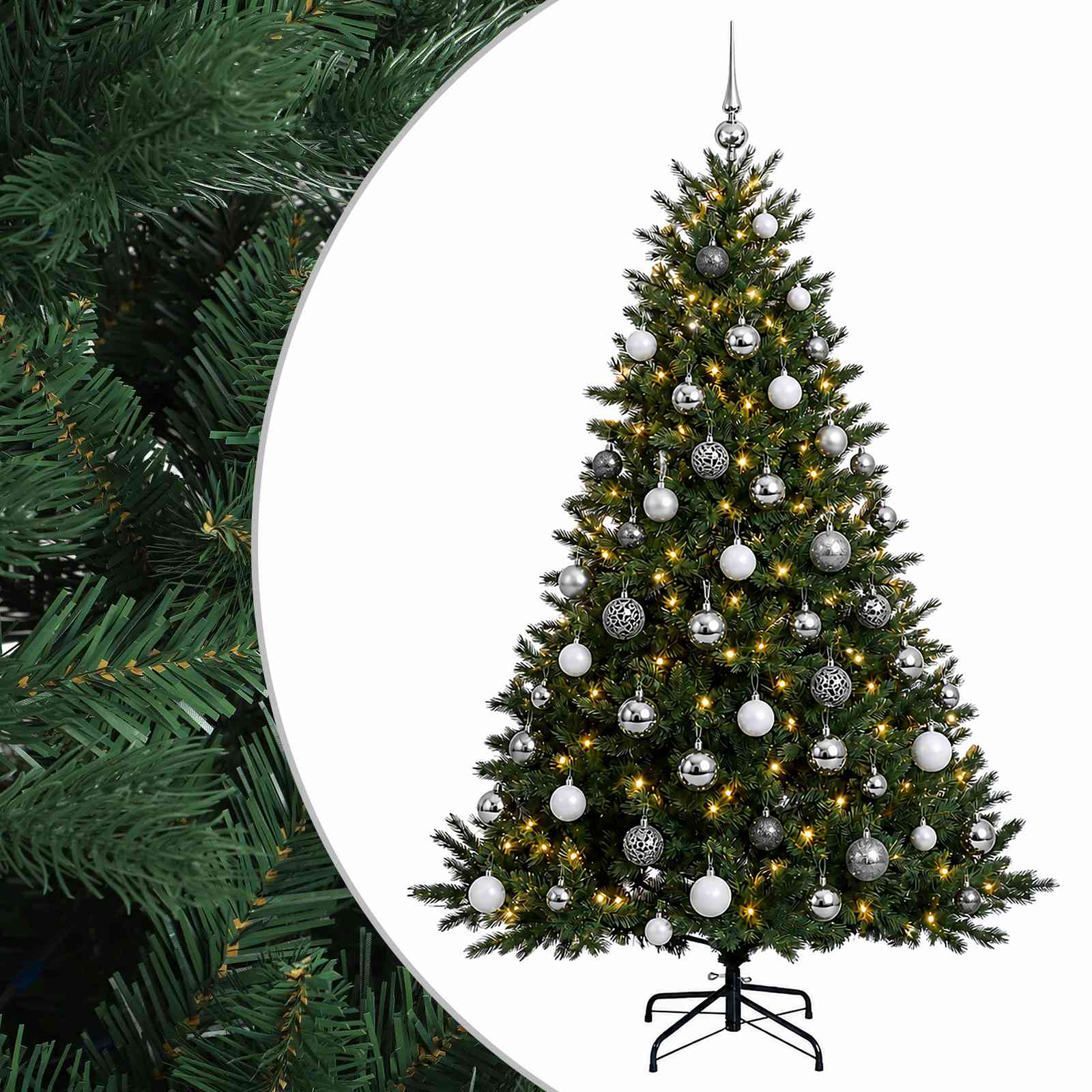 Umetna božična jelka z bučko 210 cm 300 LED Toplo bela