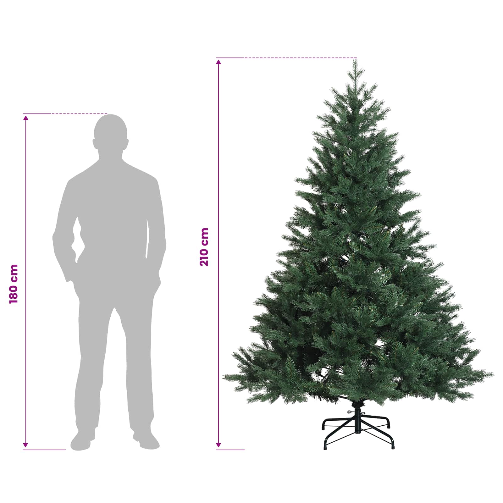 Umetna božična jelka z bučko 210 cm 300 LED Toplo bela