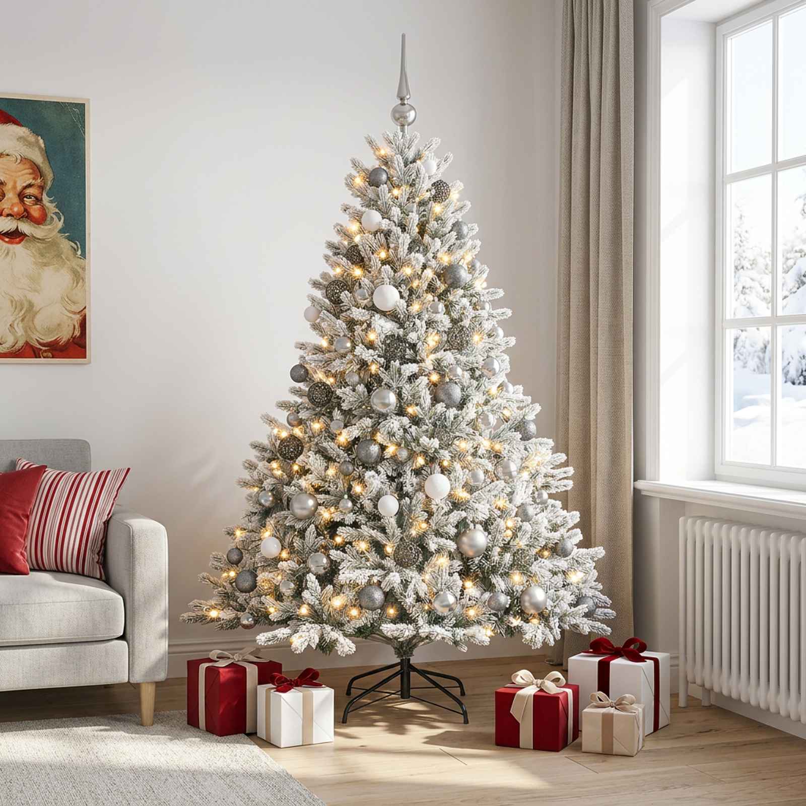 Umetna božična jelka z bučko 180 cm 300 LED Toplo bela