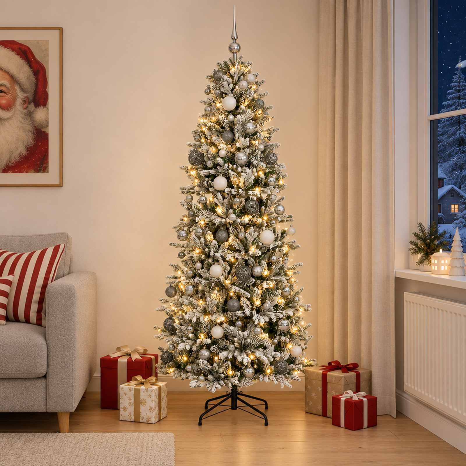 Umetna božična jelka z bučko 180 cm 300 LED Toplo bela
