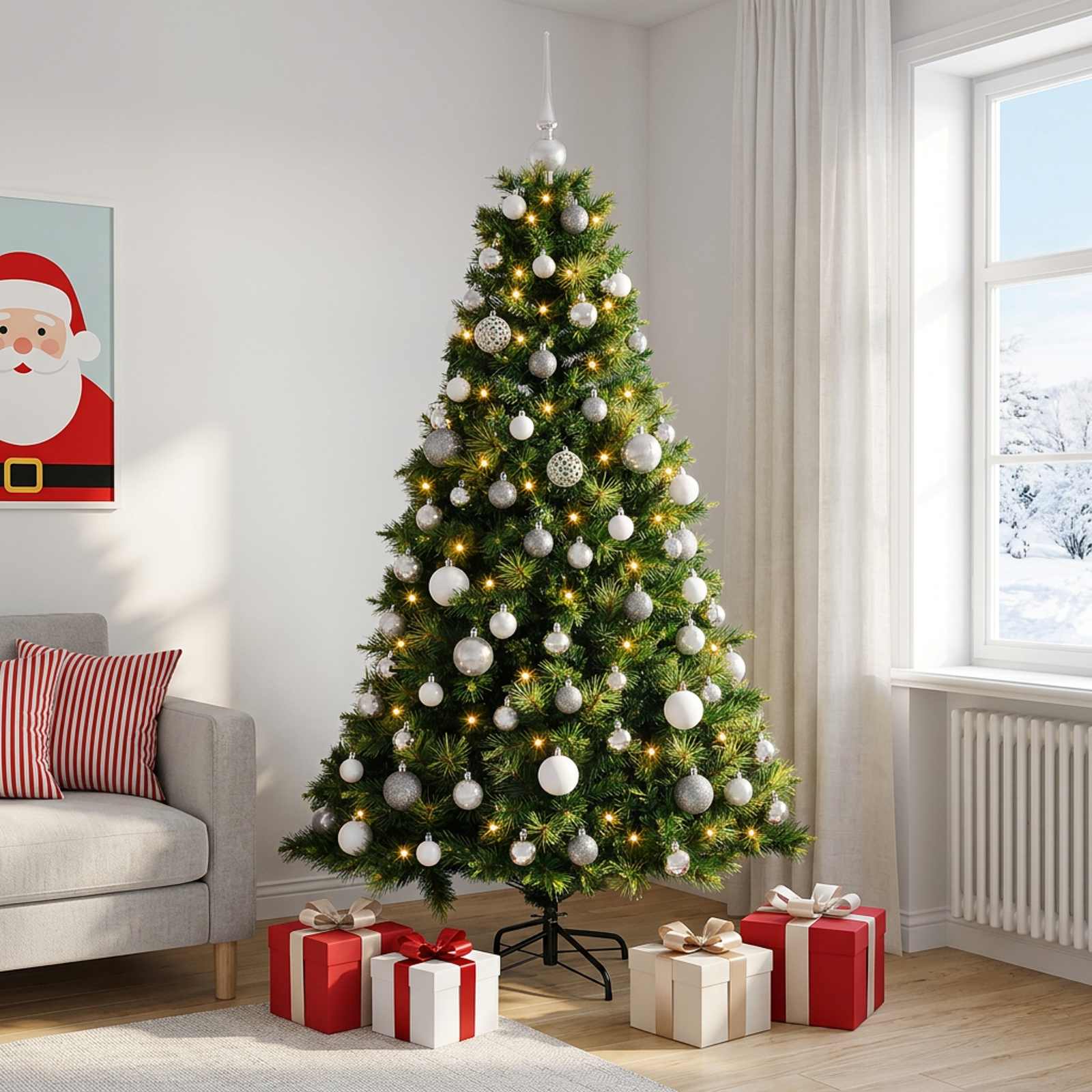 Umetna božična jelka z bučko 240 cm 300 LED Toplo bela