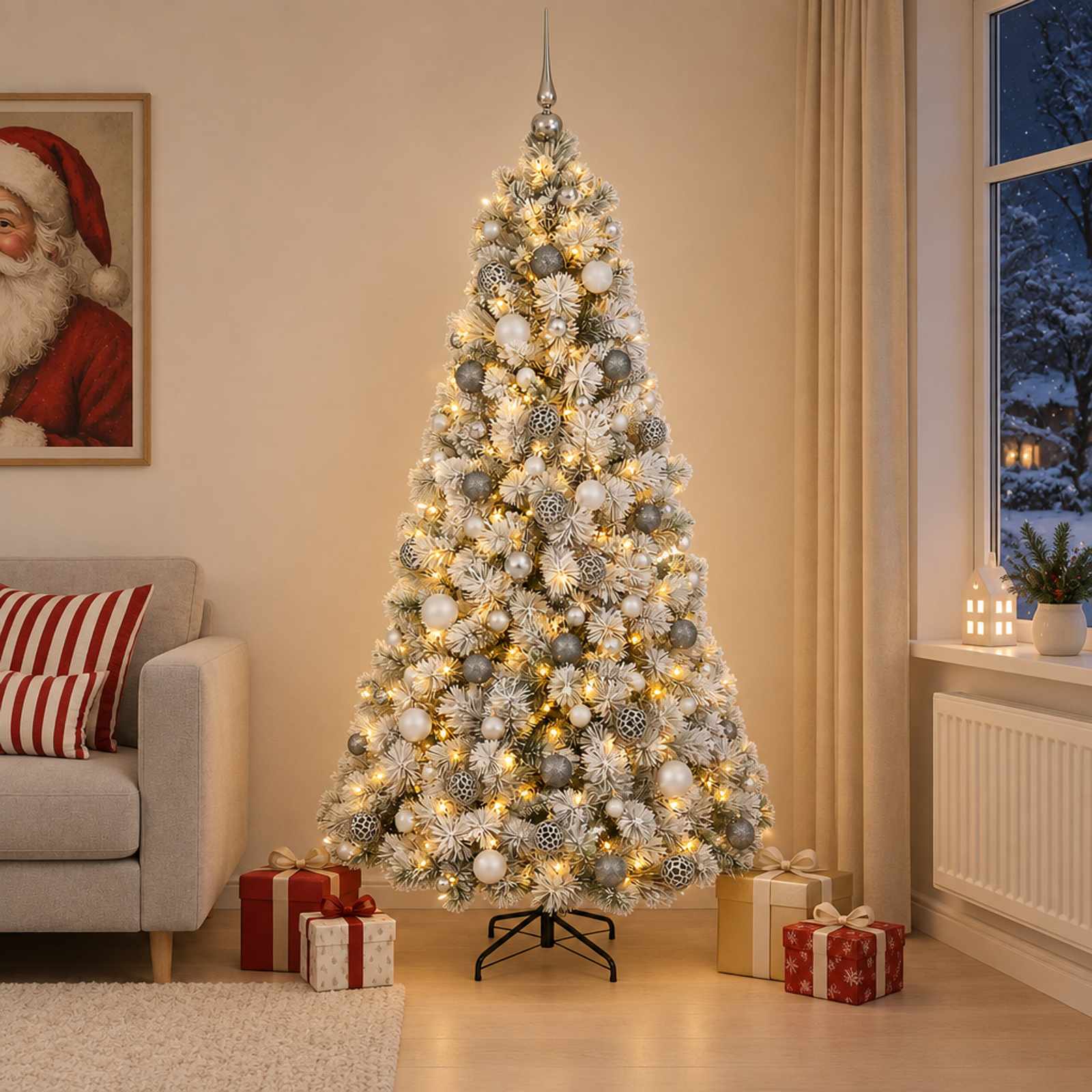 Umetna božična jelka z bučko 180 cm 300 LED Toplo bela