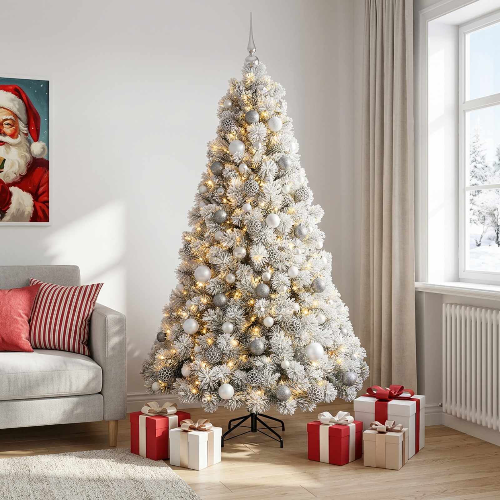 Umetna božična jelka z bučko 180 cm 300 LED Toplo bela